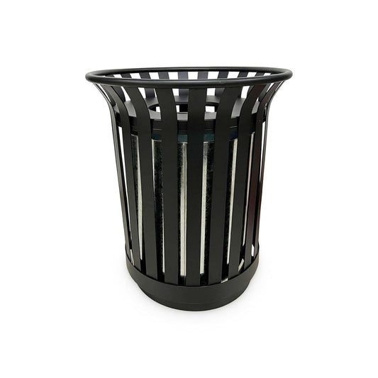 Outdoor Metal Slatted Trash Receptacle,Waste Receptacle，Commercial Trash Cans,Zone Round Garbage Bin,Square Hotel Street Patio Indoor Metal Stan (Large - Black)