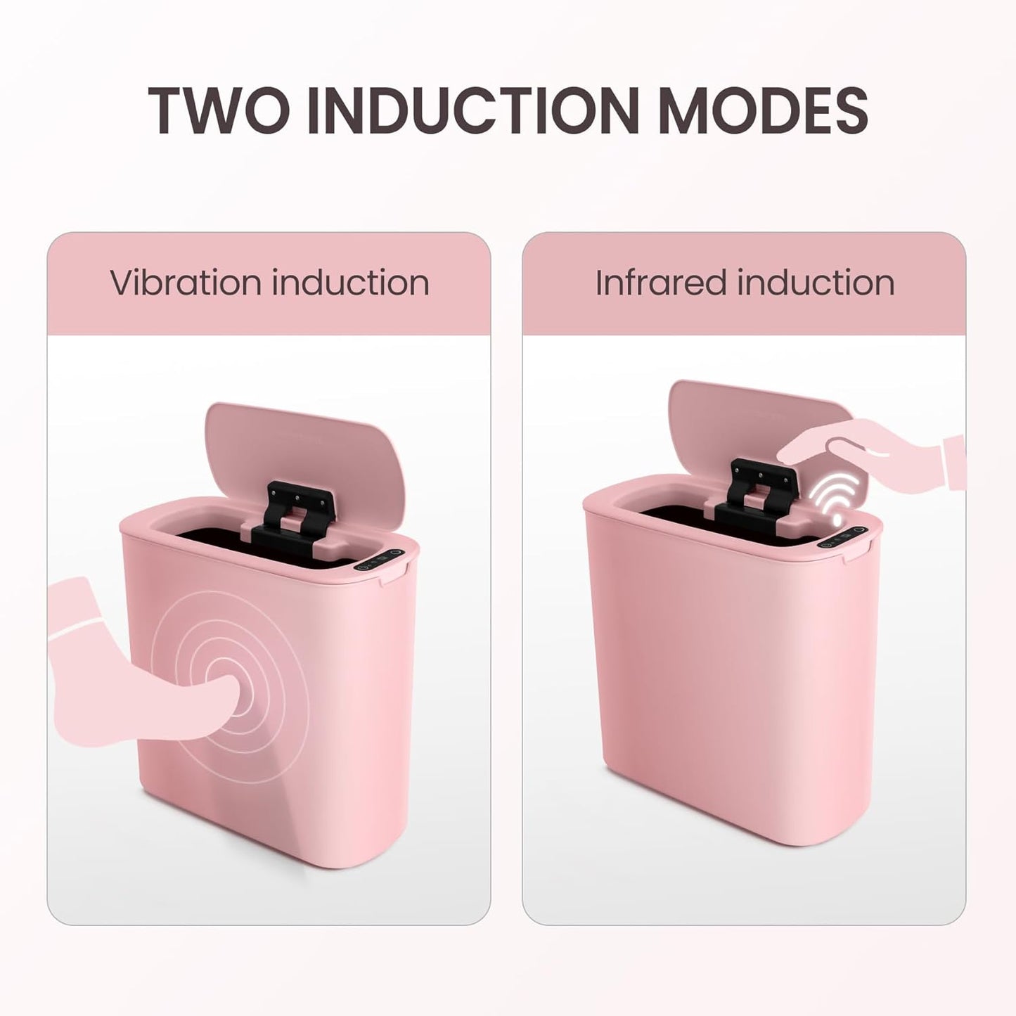 Cesun Automatic Motion Sensor Bathroom Trash Can with Lid, 2.6 Gallon Touchless Trash Bin, Smart Plastic Slim Garbage Can Small Wastebasket for Toilet, Office, rv, Bedroom, Living Room, Pink