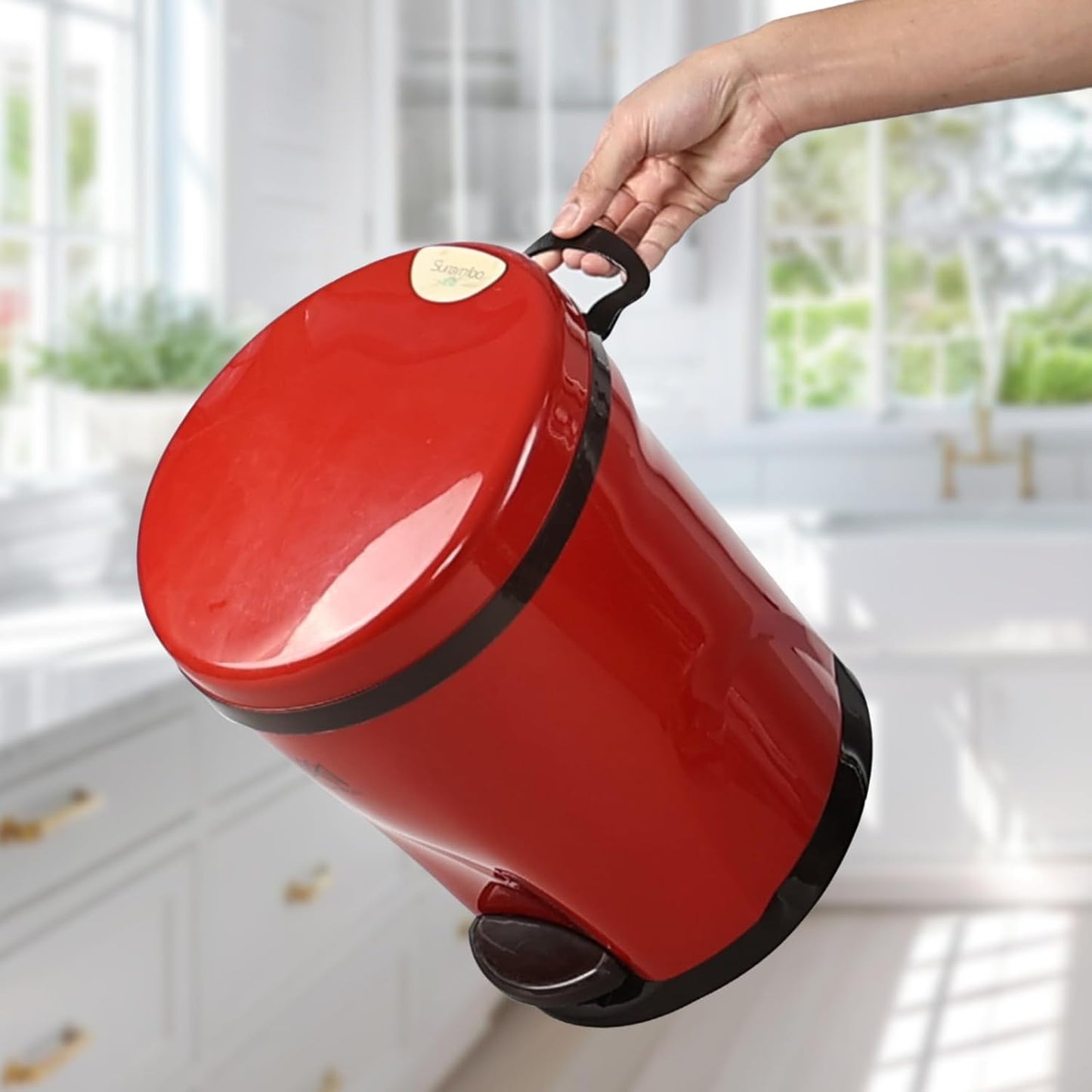 Round Trash Can with Soft-Close Foot Pedal, 2 Gallon Waste Bin with Lid, Bathroom Step Waste Can, Red