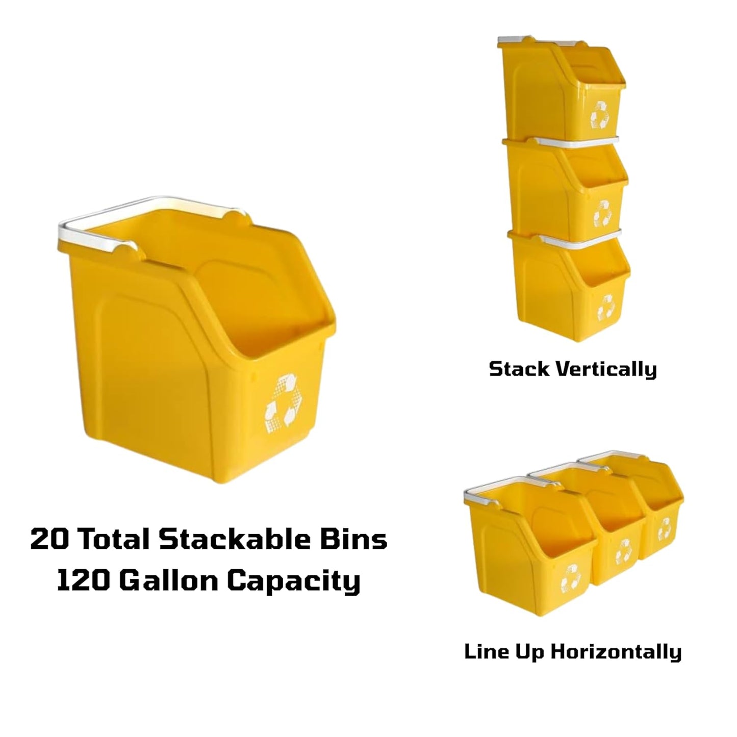 6 Gallon Stackable Recycling Bins for Homes, Garages, Offices Made of 100% Recycled Plastic - (Yellow, 20 Pack)