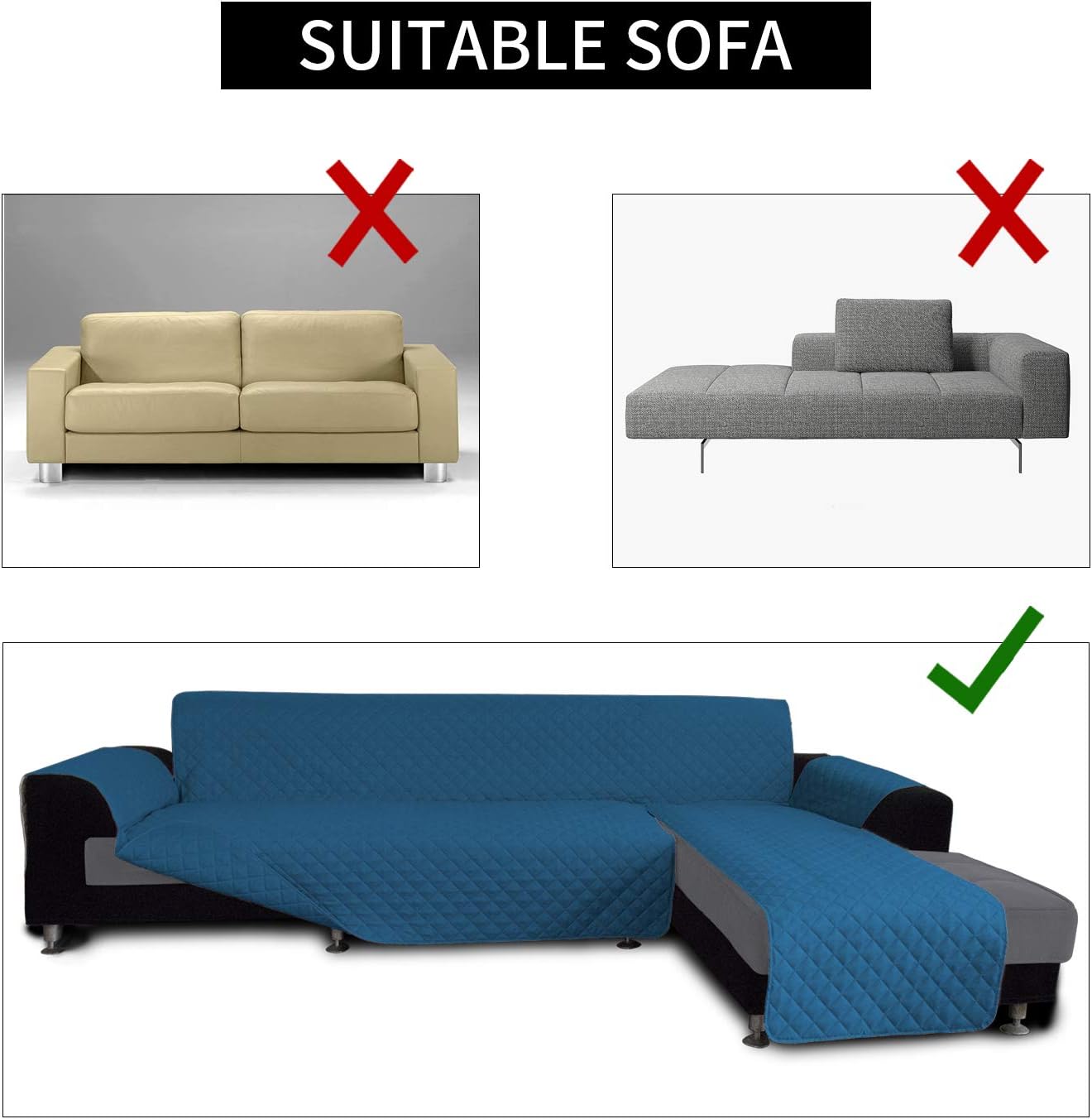 Easy-Going Sofa Slipcover L Shape Sofa Cover Sectional Couch Cover Furniture Protector Mat for Pets Dog Cat (Large,Peacock Blue/Peacock Blue)
