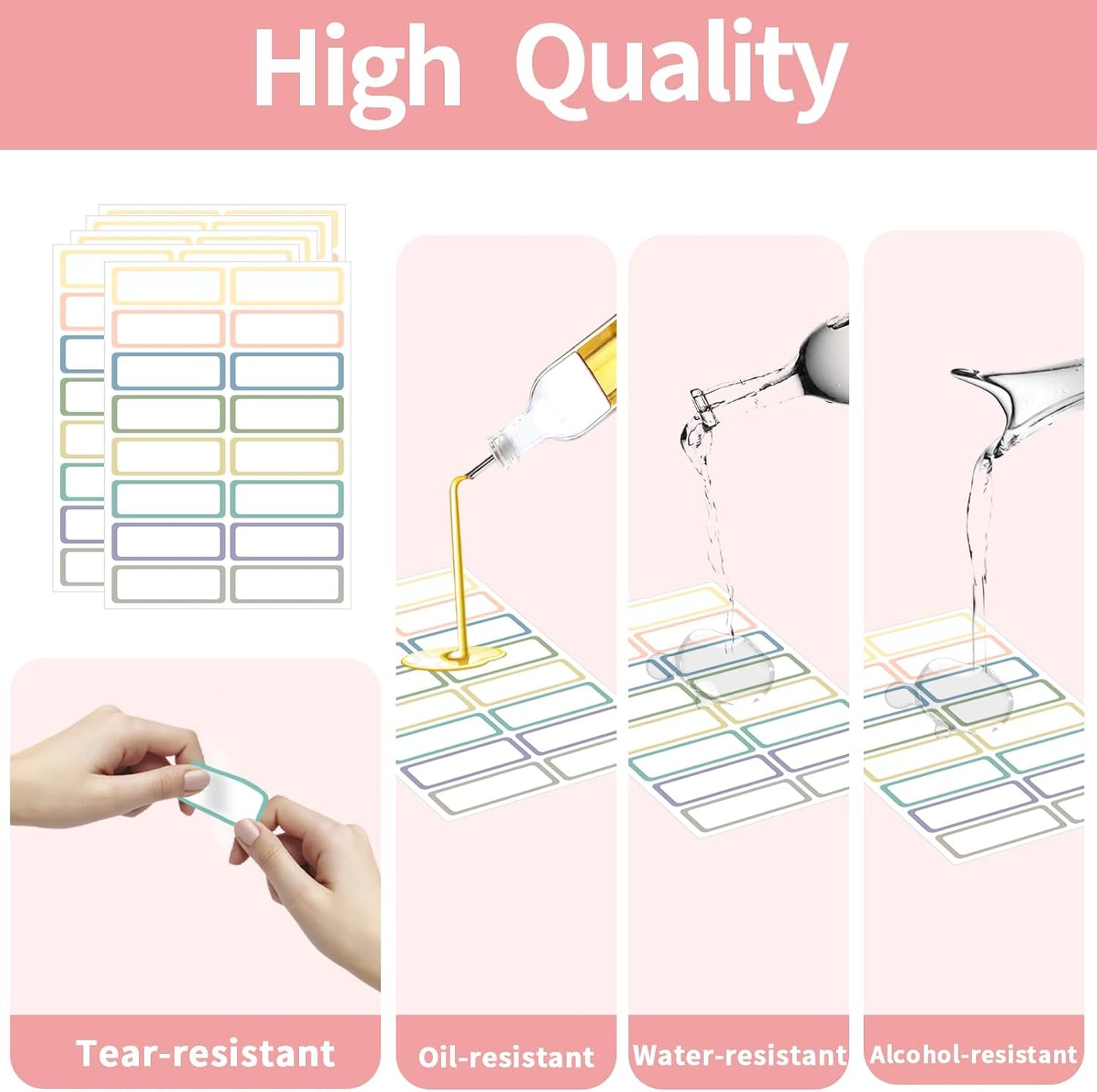 STARLIBOO Removable Labels, Removable Colored Labels Stickers, Self-Adhesive Rectangular Stickers Water/Oil/Tear Resistant for Food Containers/Classroom/Storage (8 Colors, 512 Labels)