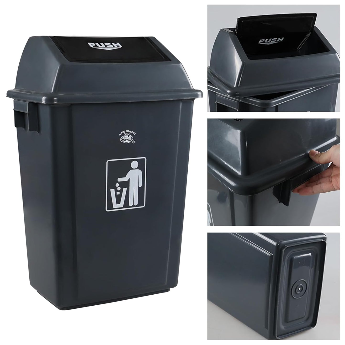 4 Packs 18 Gallon Large Commercial Trash Can, Kitchen Waste Bin with Lid, Plastic Tall Garbage Can Outdoor, 30" High