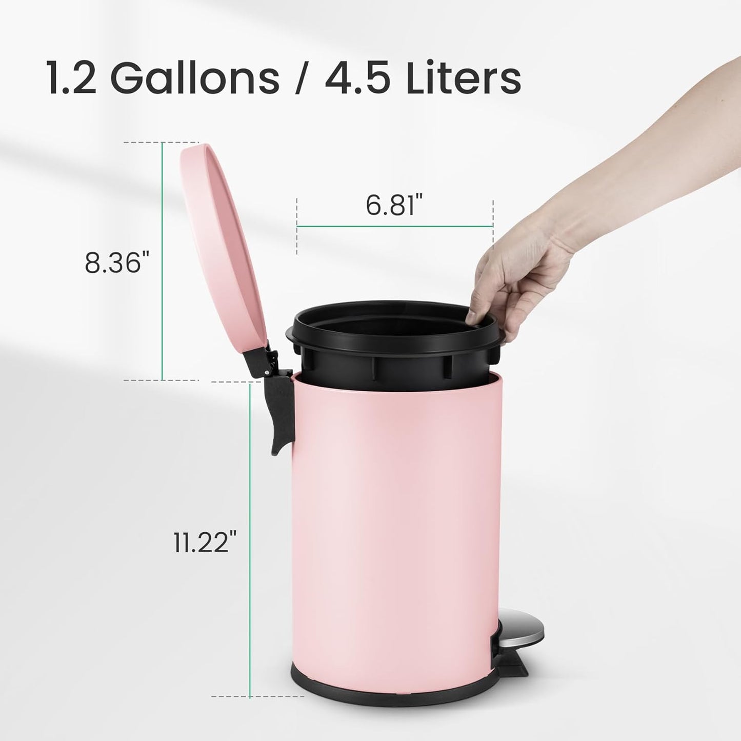 Cesun 1.2 Gallons Small Pink Trash Can, Bathroom Garbage Can with Lid and Foot Pedal, Mini Round Wastebasket for Bathroom, Bedroom, Office, 4.5 Liters / 1.2 Gallons, Pink