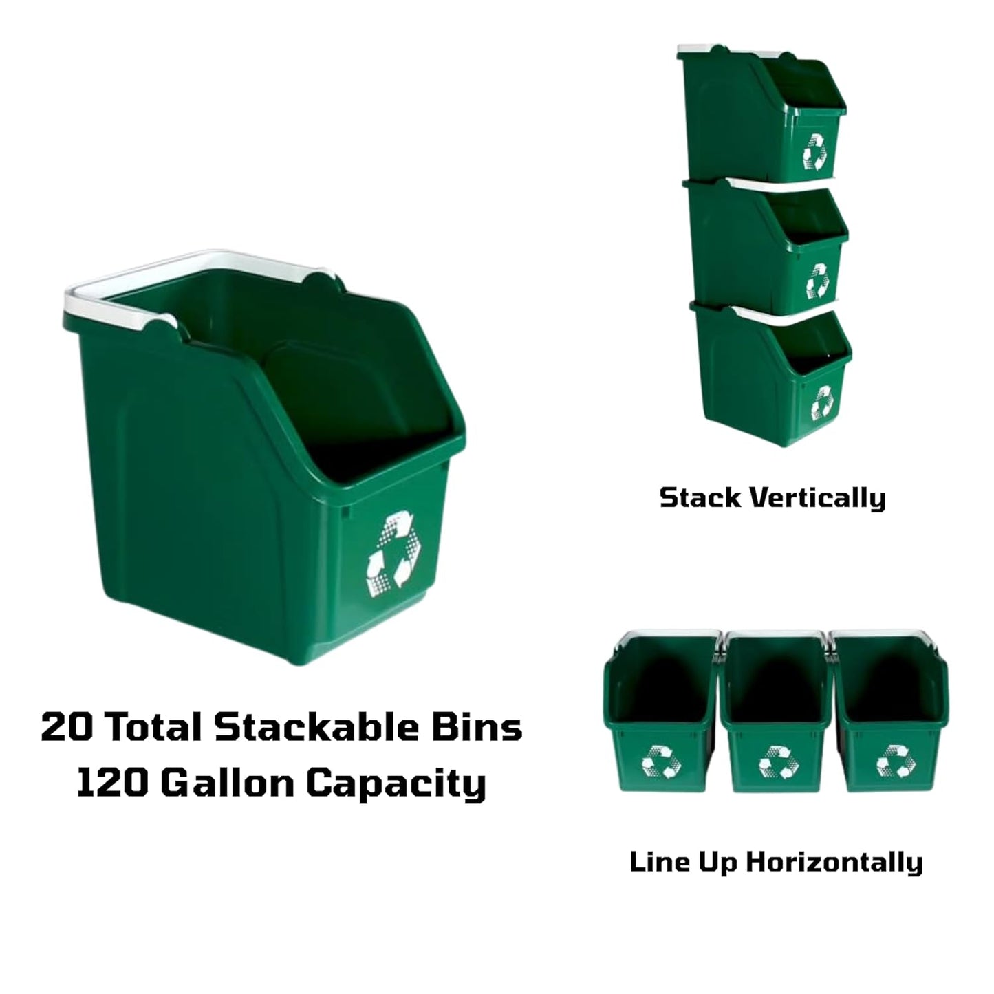 6 Gallon Stackable Recycling Bins for Homes, Garages, Offices Made of 100% Recycled Plastic - (Green, 20 Pack)