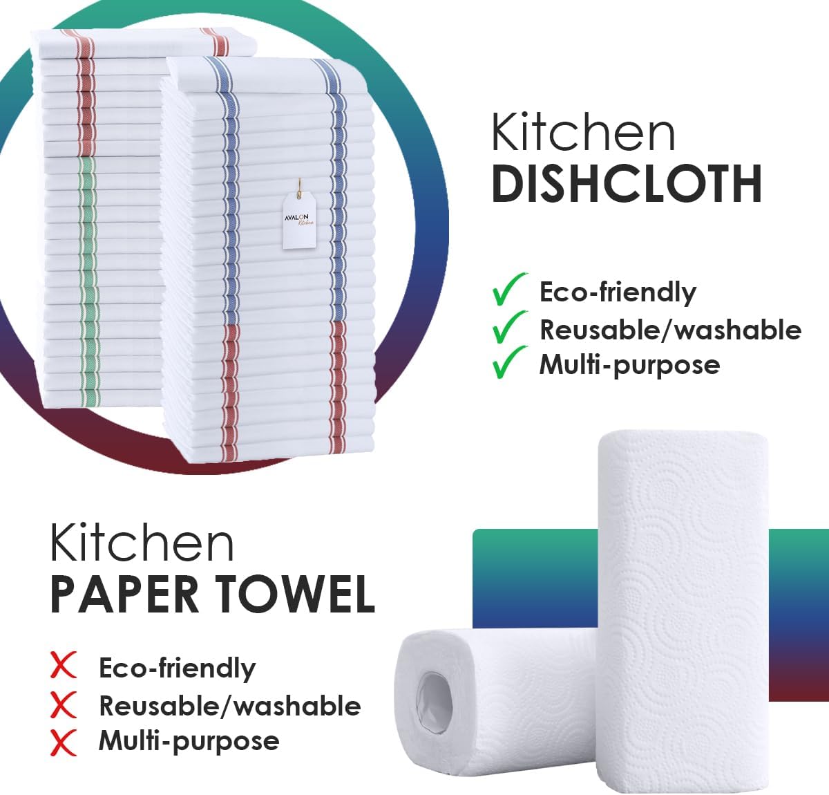 Dish Towels Set (Value Pack of 45) Size 15x25 Inch, 100% Cotton Soft & Absorbent Linen Kitchen Towels, Tea Towels, Reusable Cleaning Cloths for Household Cleaning (Multi)