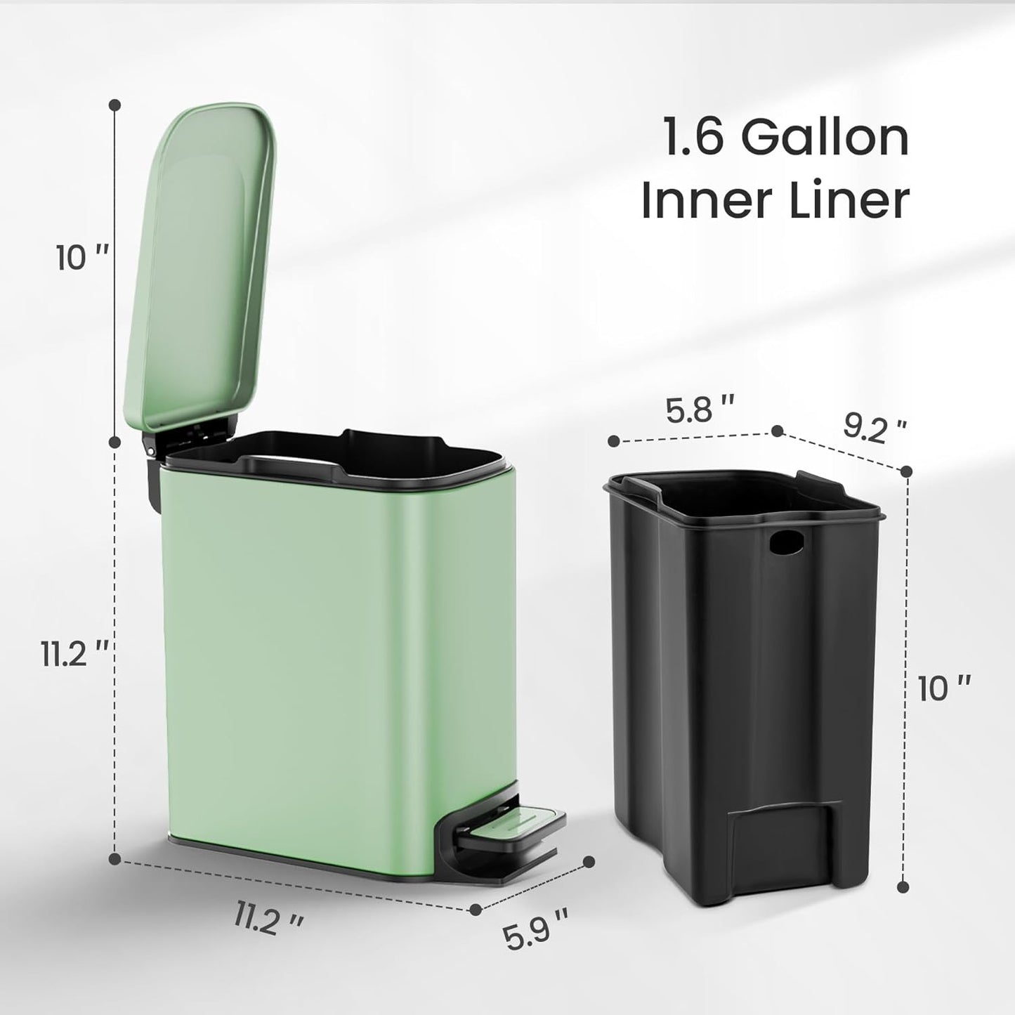 Cesun Small Bathroom Trash Can with Lid Soft Close, Step Pedal, 6 Liter / 1.6 Gallon Stainless Steel Garbage Can with Removable Inner Bucket, Anti-Fingerprint Finish (Matt Green)