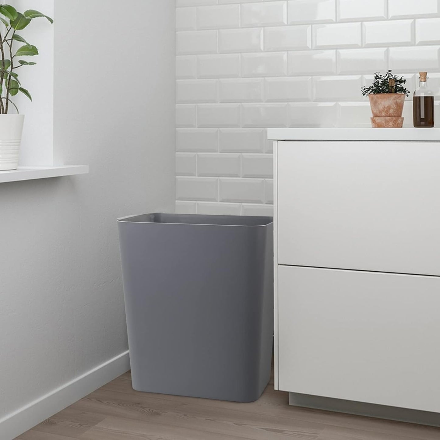 3-Pack Gray 4.5 Gallon Plastic Trash Can Wastebasket, Garbage Container Bin