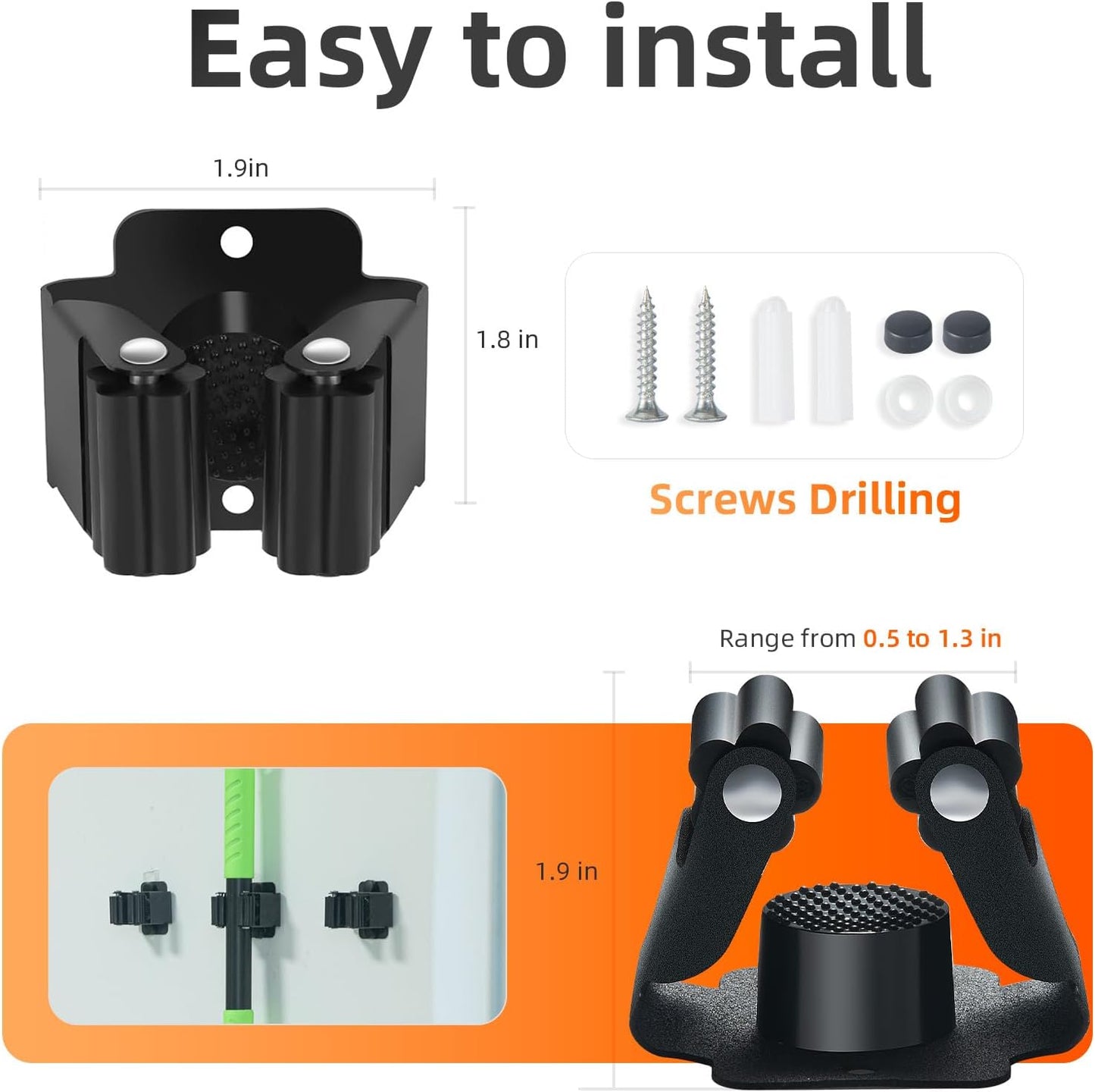 5 PCS Broom Holder Wall Mount, Upgraded Heavy Duty Mop and Broom Holder Wall Mount, Stainless Steel Broom Hanger Mop Holder Rack for Kitchen Laundry Garden Tool Organizer