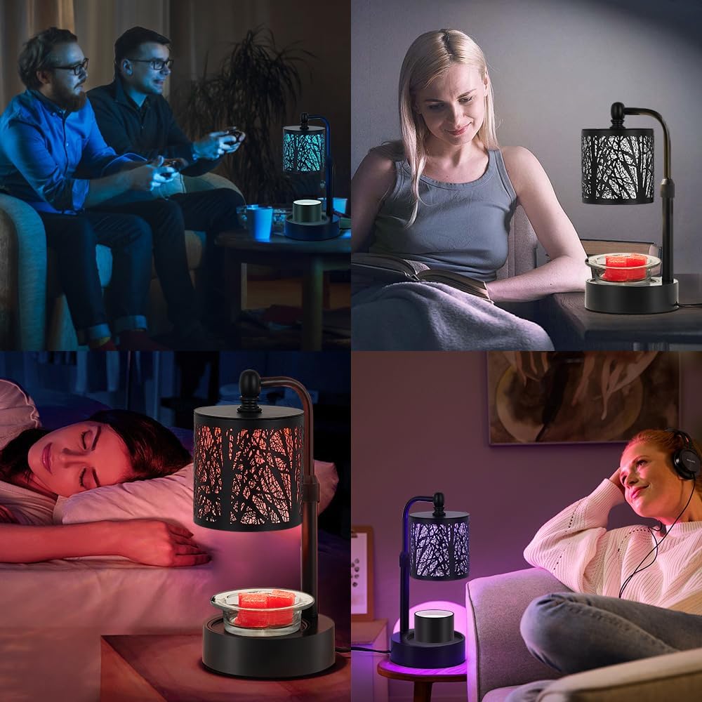 Tree Candle Warmer Lamp, LED Colors Changing Candle Warmer with ATimer, Bedroom Living Room Home Decor Wax Melting Warmer for Jar Candles (Double Pole -Black)