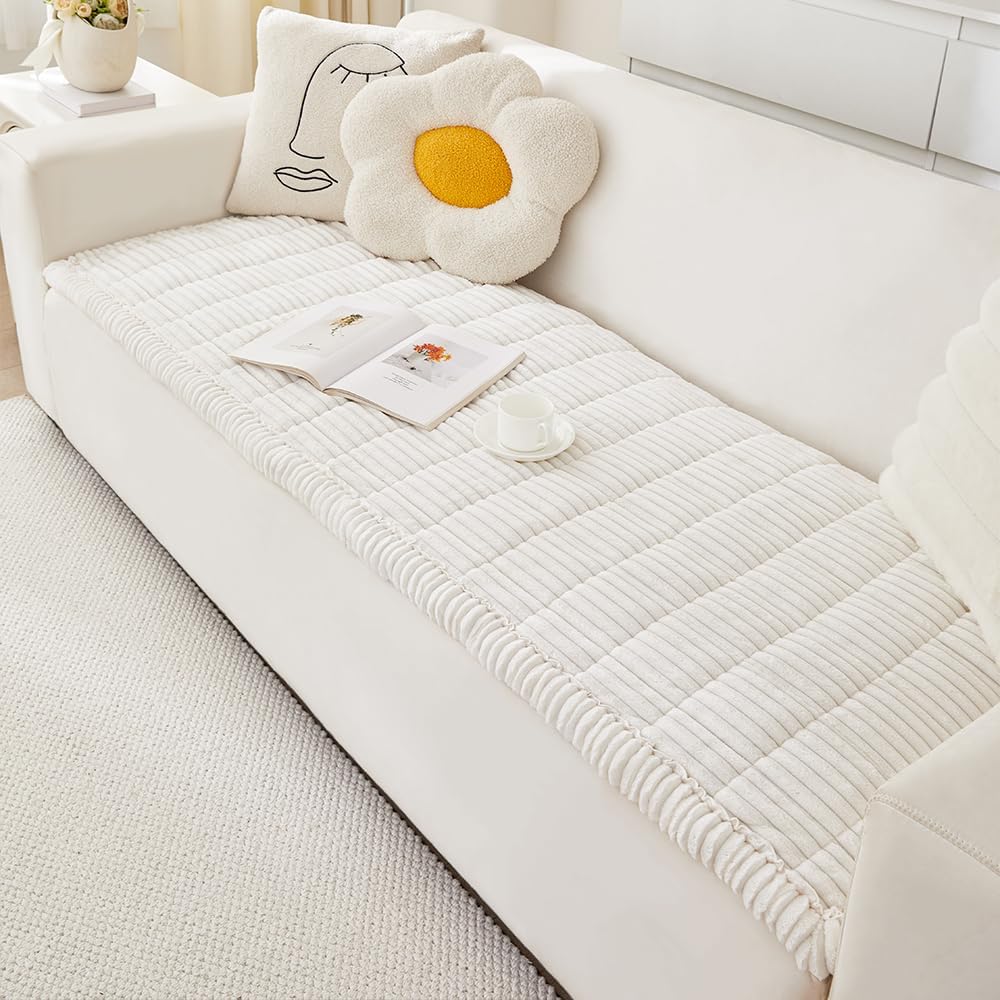 Couch Cover for Dogs Washable, Fuzzy Pet Couch Covers for 3 Cushion Sofa Pet Friendly, Non Slip Sofa Cover (White, 27.6" x 59"/70 x 150cm)