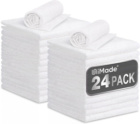 Microfiber Cleaning Cloth, 24 Pack Soft Towel for Cars Bulk Shop Towels Absorbent Car Wash Rags for Automotive Bar Mechanic Restaurant Garage Housekeeping, 11.5"x 11.5", White