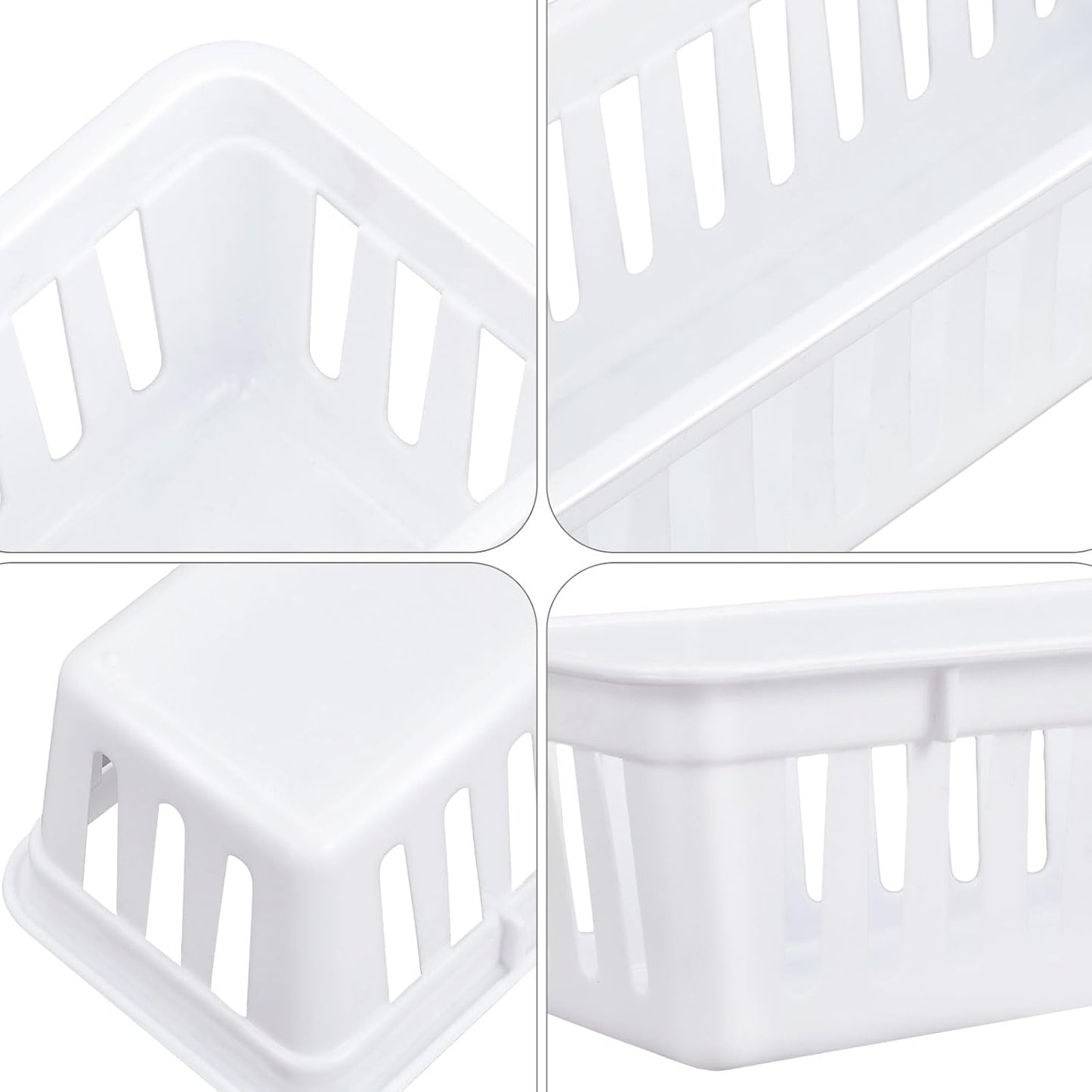 Domensi 12 Pack Slim Plastic Storage Baskets Tray for Organizing 10.25 x 3.25 x 2.5 Inch Small Narrow Storage Bins Stackable Drawer Pencil Trays Holder for Desk Garage Cabinet Containers(White)