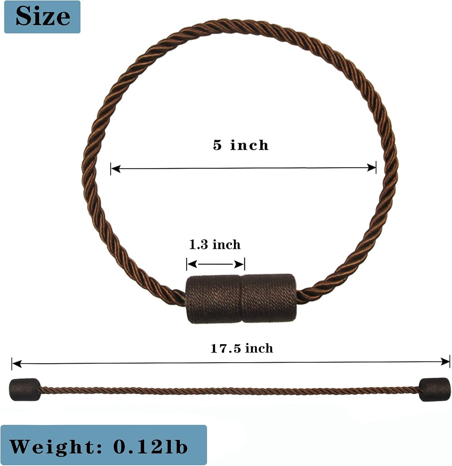 4 Pack Strong Magnetic Curtain Tiebacks Outdoor Elegant Decorative Tie Backs Modern Rope Tiebacks for Drapes Window Curtain Holdbacks for Draperies- Coffee