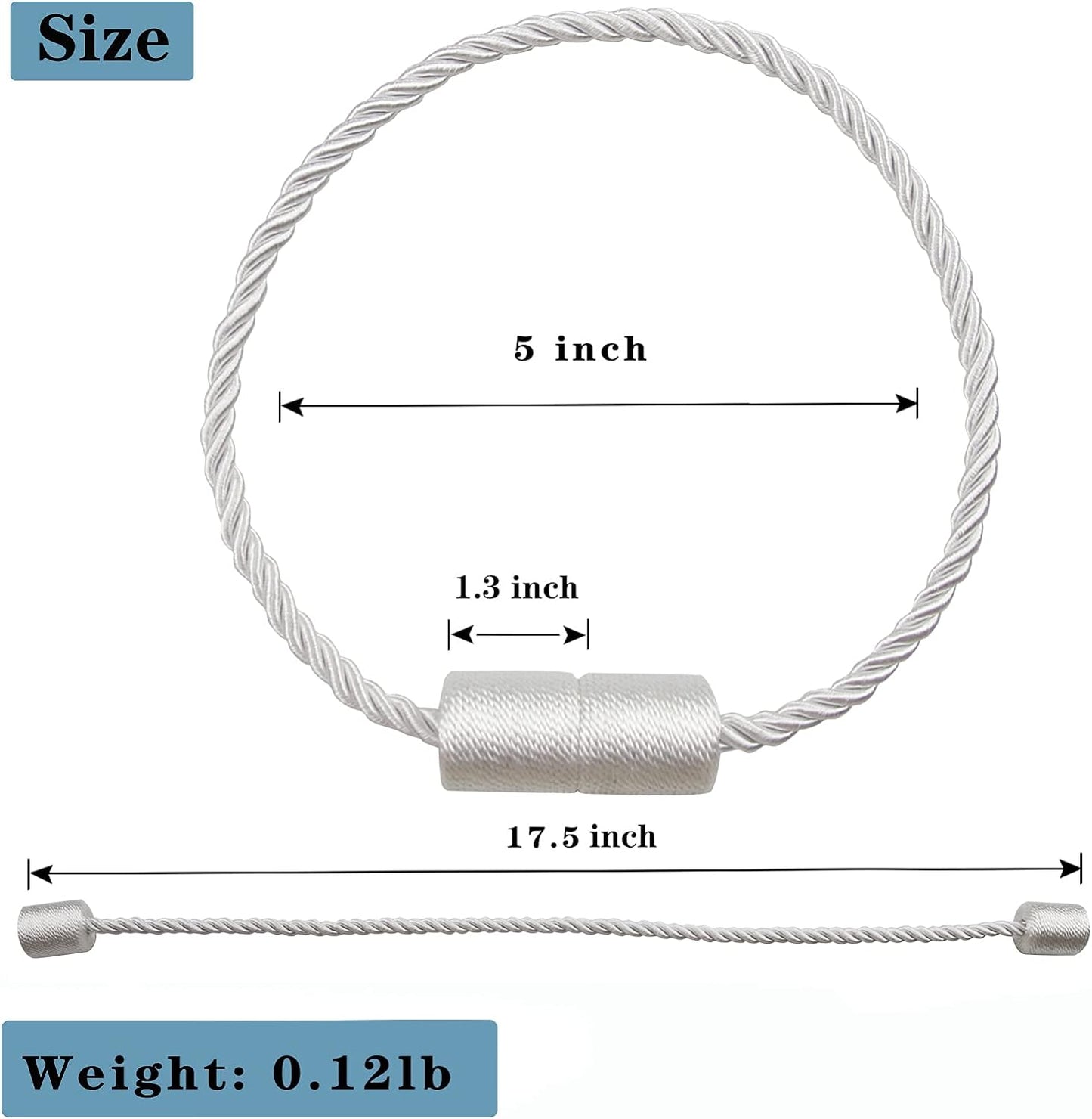 4 Pack White Strong Magnetic Curtain Tiebacks Outdoor Elegant Decorative Tie Backs Modern Rope Tiebacks for Drapes Window Curtain Holdbacks for Draperies