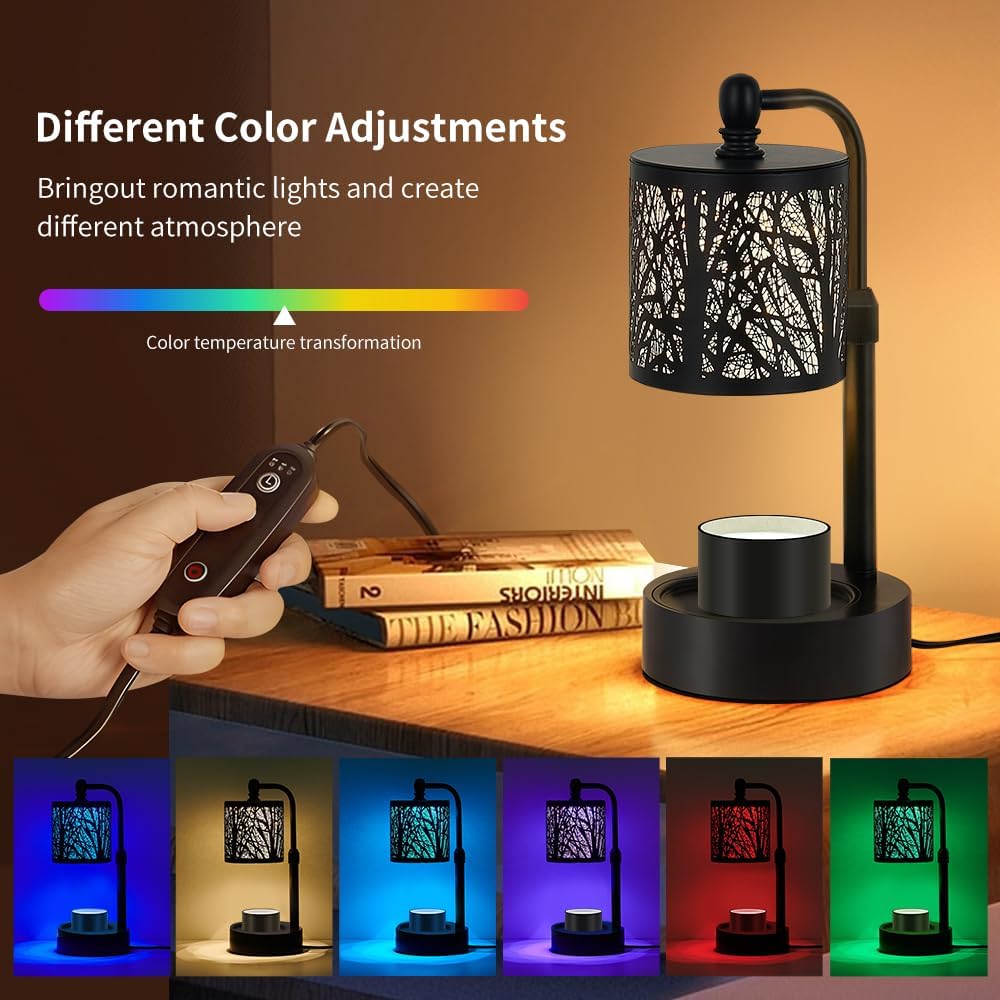 Tree Candle Warmer Lamp, LED Colors Changing Candle Warmer with ATimer, Bedroom Living Room Home Decor Wax Melting Warmer for Jar Candles (Double Pole -Black)