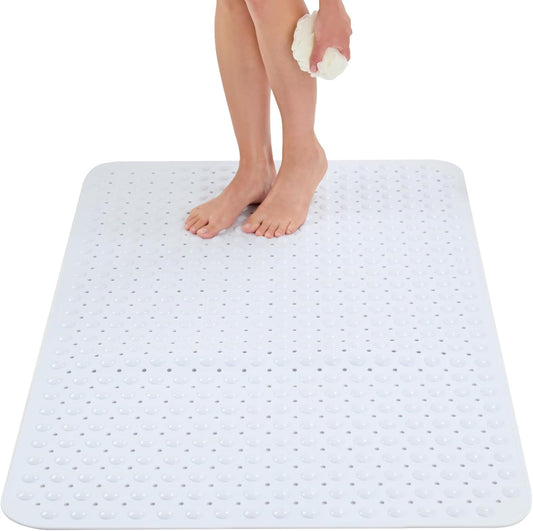 ENKOSI Extra Large Shower Mat Non Slip - 47 x 32 inch - XL Bathroom Shower Mat - Large Shower Matts for Shower Stall Floors - Secure Suction Cups and Drain Holes (47x32 White)