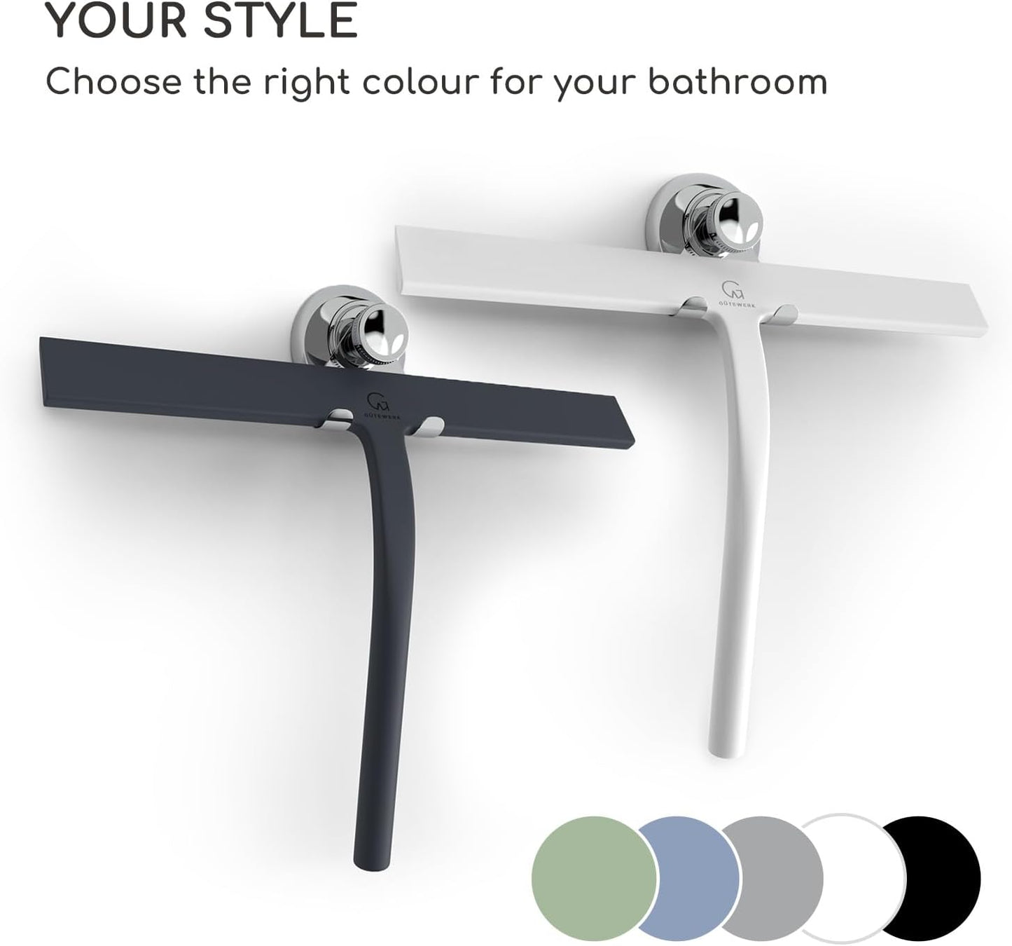 GÜTEWERK Shower Squeegee for Glass Doors, Silicone Window Squeegee, Bathroom and Glass Cleaning - Blue - 11 Inch