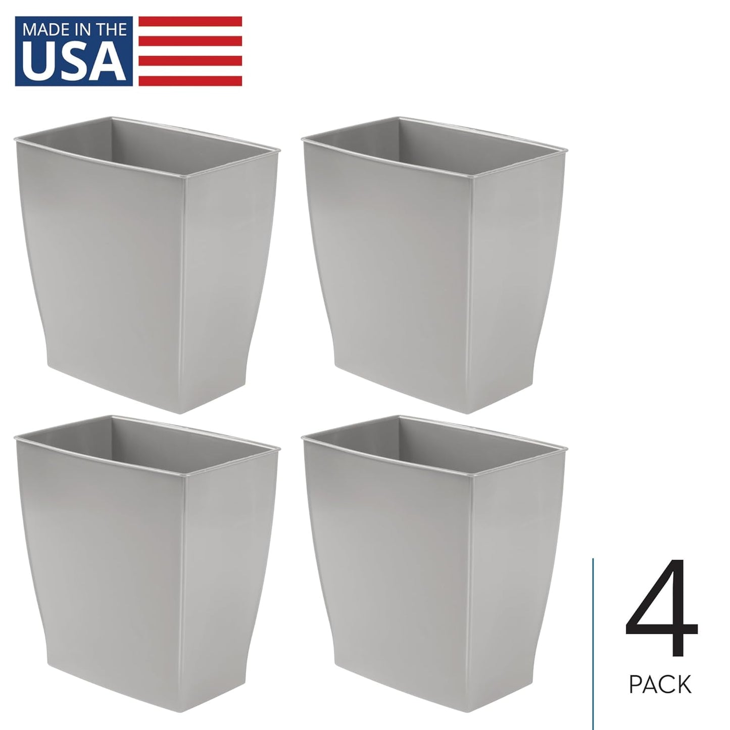 iDesign Small Bathroom Trash Set of 4-Gray Mono Rectangular Can M4