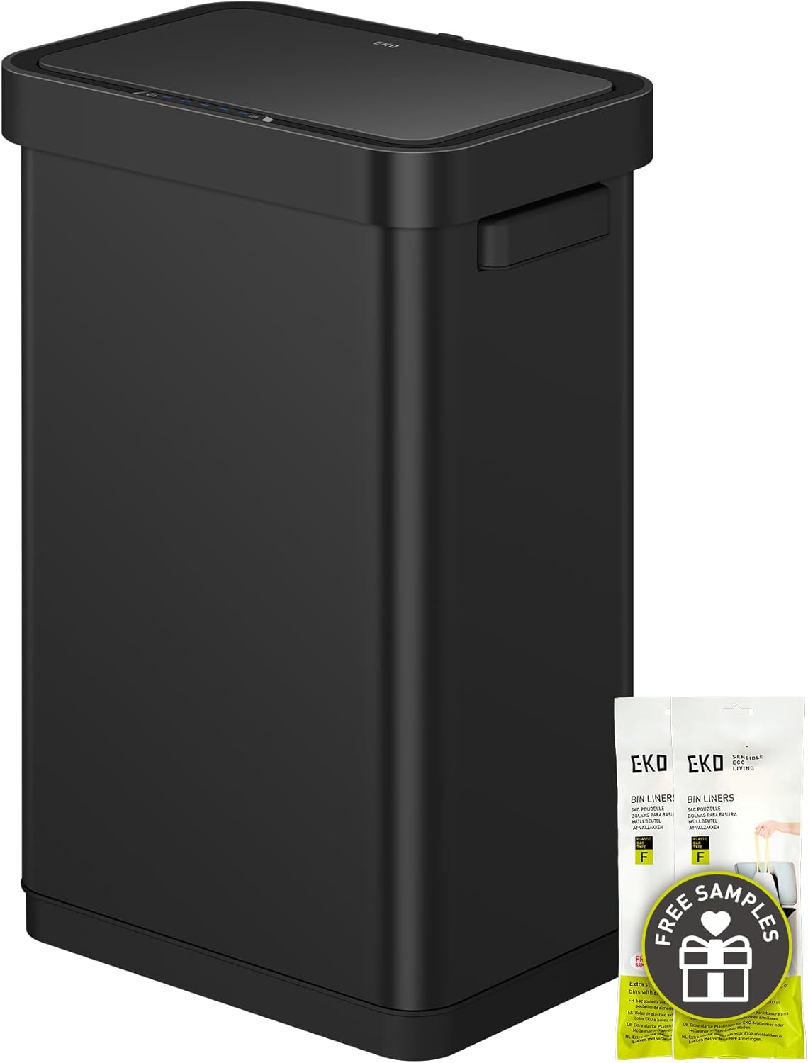 EKO Deluxe Mirage-T 50 Liter / 13.2 Gallon Touchless Rectangular Motion Sensor Trash Can, Matte Black Stainless Steel Finish