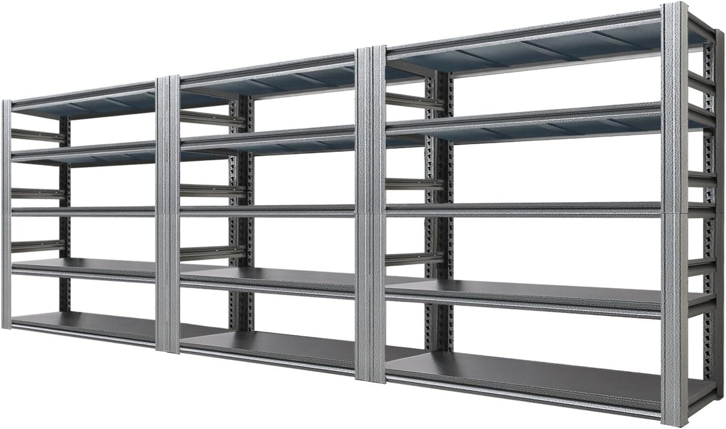 Storage Shelf 5-Tier Garage Shelving, Industrial Shelving with Guardrails, 2500LB Boltless Metal Shelves Heavy Duty for Storage Room, 18" D x 47.2" W x 72" H, Iron Black 3 Pack