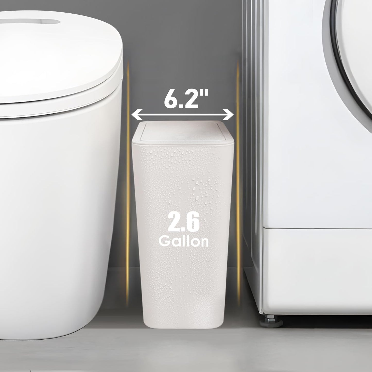 TIPGO Bathroom Trash Can with Lid, 10 Liter/ 2.6 Gallon Slim Garbage Can, Small Trash Bin Waste Basket with Pop-Up Lid for Kitchen, Bedroom, Living Room, Office (2 Pack, White)