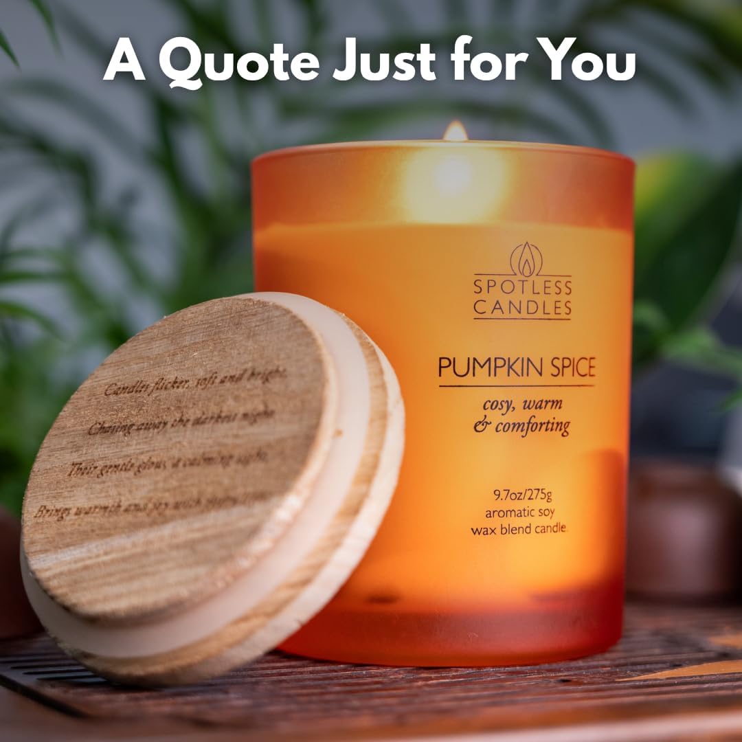 Pumpkin Spice Candle - 9.7 oz /275g Pumpkin Candle in Orange Frosted Glass Jar with Wooden Lid and Wooden Crackling Wick in Luxurious Gift Box - Cosy, Warm and Comforting