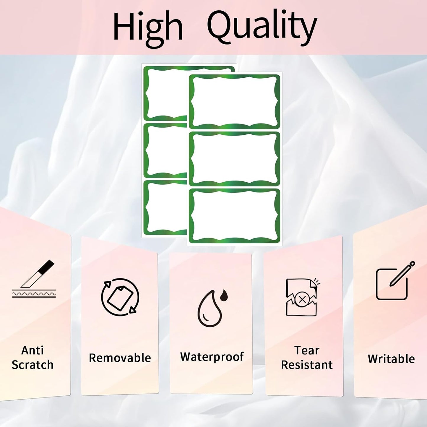 STARLIBOO Holographic Colored Labels Stickers, 3X5 Inch Removable Large Label Stickers for Moving Boxes and Storage Bins- Waterproof- Writable- Tear Resistant (Holographic Green