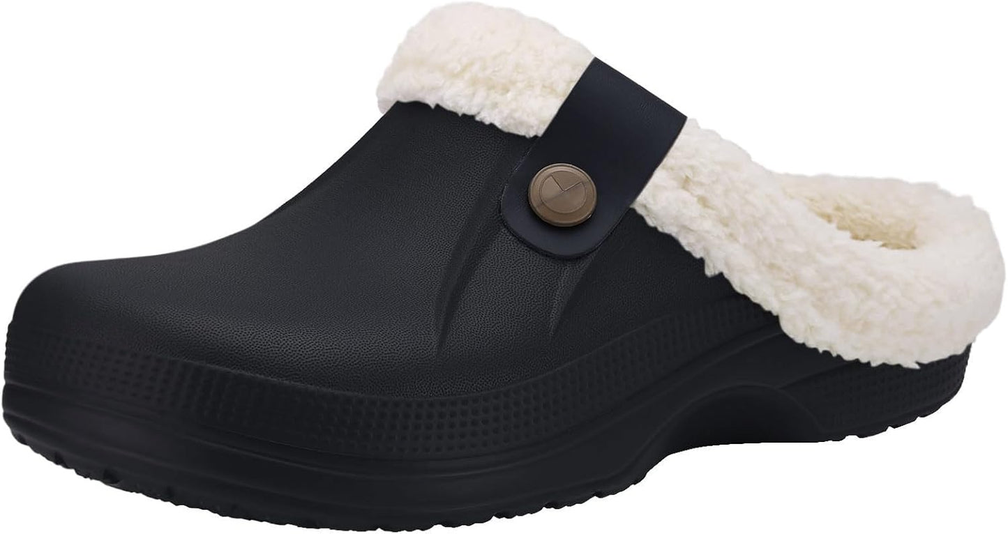 Beslip Classic Fur Lined Clogs Waterproof Winter Fuzzy Slippers for Women Men Indoor and Outdoor