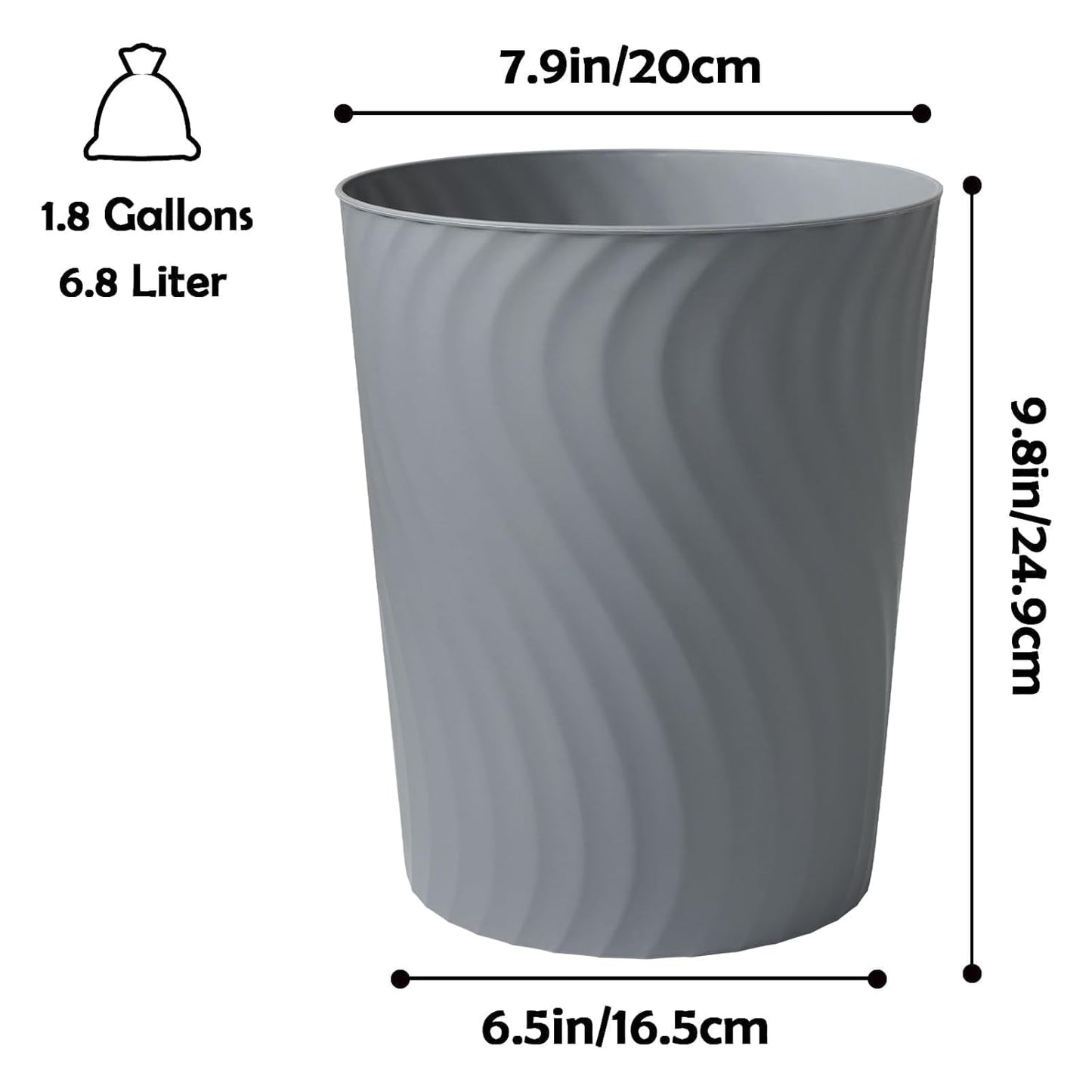YGJT Small Trash Can, 3 Pack 1.8 Gallons Bathroom Trash Can Waste Basket, Round Garbage Can, Plastic Trash Bin for Kitchen, Dorm, Bedroom, Office, Living Room, Study, Compact Spaces(White Black Grey)