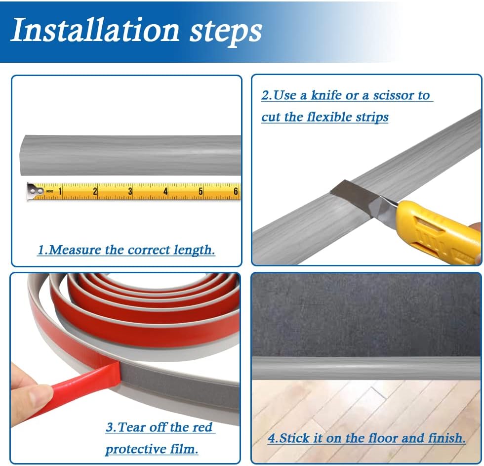 Floor Transition Strip Self Adhesive Carpet & Flooring Transitions Edging Trim Strip PVC Threshold Transitions Suitable for Threshold Height Less Than 5mm (10Ft, Wood Grain Gray-New)