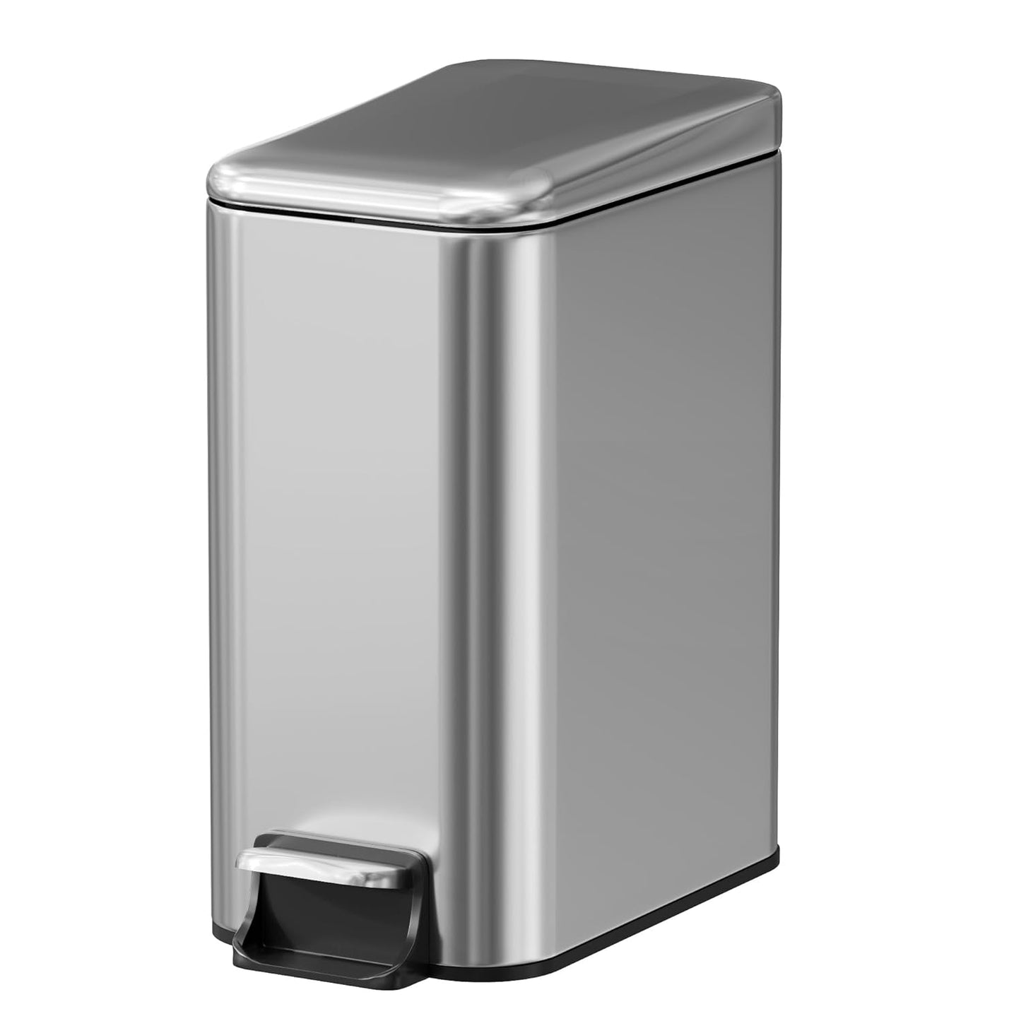 Small Trash Can with Lid Soft-Close, 6 L/1.6 Gal Bathroom Garbage Can with Removable Inner Bucket, Step Pedal, Stainless Steel Wastebasket for Kitchen, Bathroom, Bedroom, Office, Silver