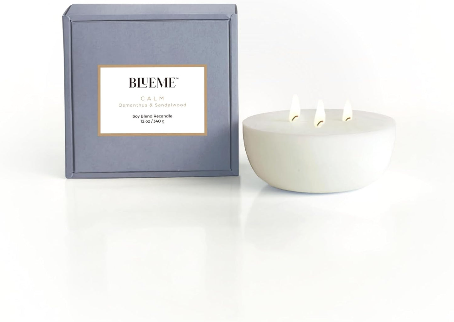 New BLUEME Wellness Candle Wax Refill, Contains Essential Oil, Sustainable, Hand Finished, Hand Poured, Premium, Luxury Ceramic, Natural Cotton Wick (12oz, Osmanthus & Sandalwood)