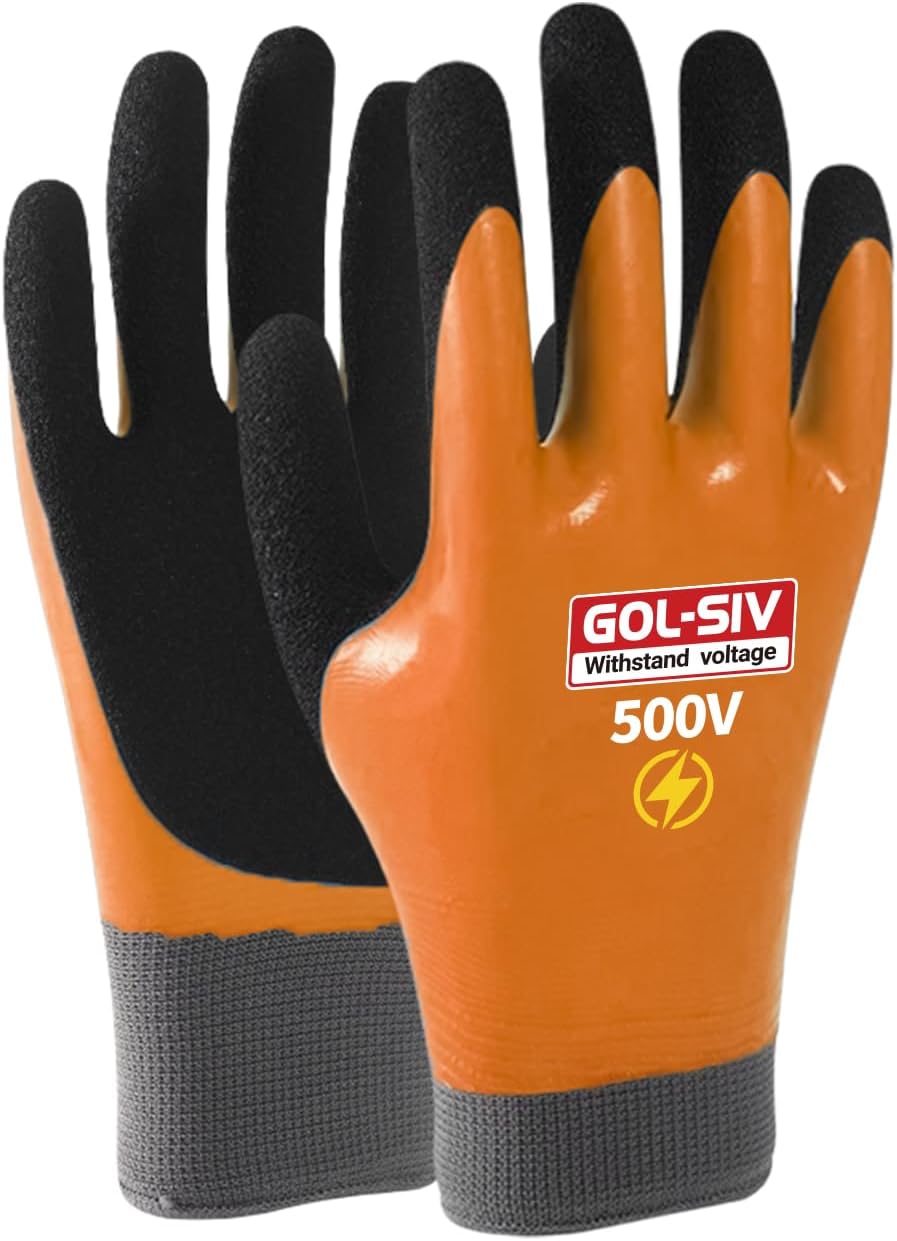 Electrical Insulated Gloves, 500V High Voltage Resistance Electrician Safety Gloves, Rubber Non Slip Work Gloves (500V|double insulated, Large)
