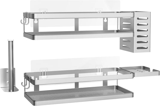 PUSDON Metal Wall Hanging Basket 2 Packs DIY Suitable for Multiple Scenes - Middle Silver Grey Guardrail Suit