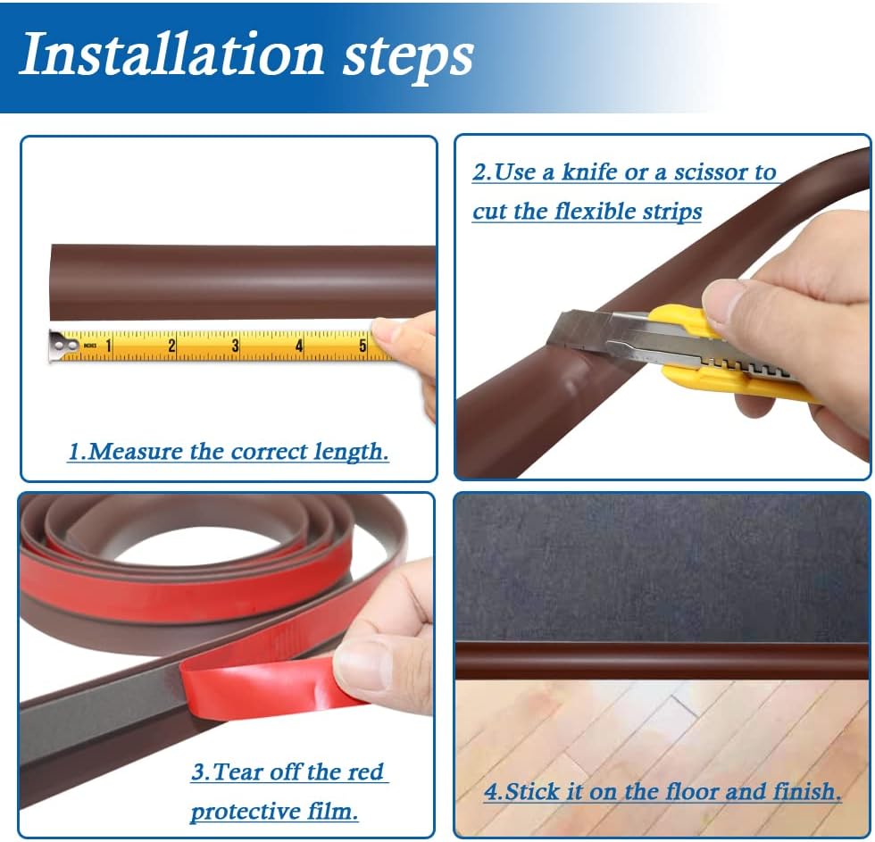 Floor Transition Strip Self Adhesive Carpet & Flooring Transitions Edging Trim Strip PVC Threshold Transitions Suitable for Threshold Height Less Than 5mm (20Ft, Brown)