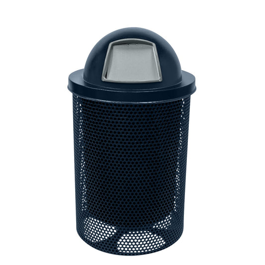 COATEDOUTDOORFURNITURE RDT-P-DBL Heavy Duty Round Trash Receptacle with Dome Top, Liner Included, 32 Gallon, Dark Blue, Made in America