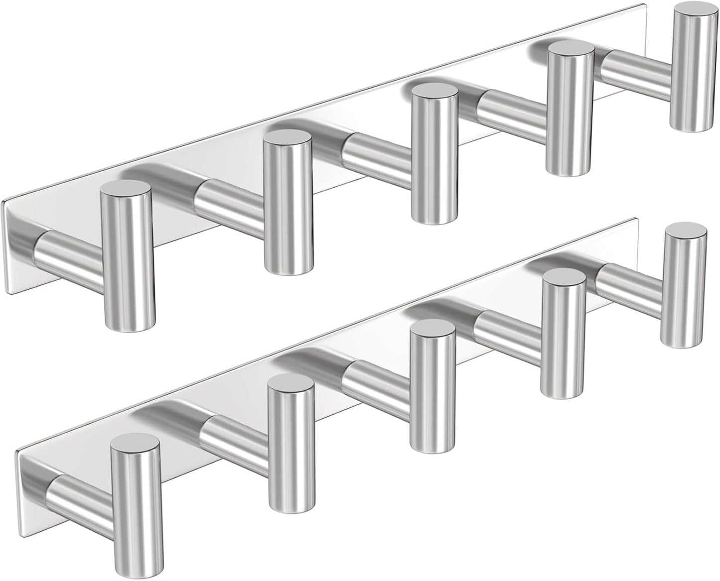 PMMASTO Coat Rack Wall Mounted, 5 "T Shaped Wall Hooks for Hanging, Heavy Duty Stainless Steel Coat Hook Rail for Hat Towel Robes in Bathroom Kitchen Mudroom Entryway (Silver, 2 Pack)