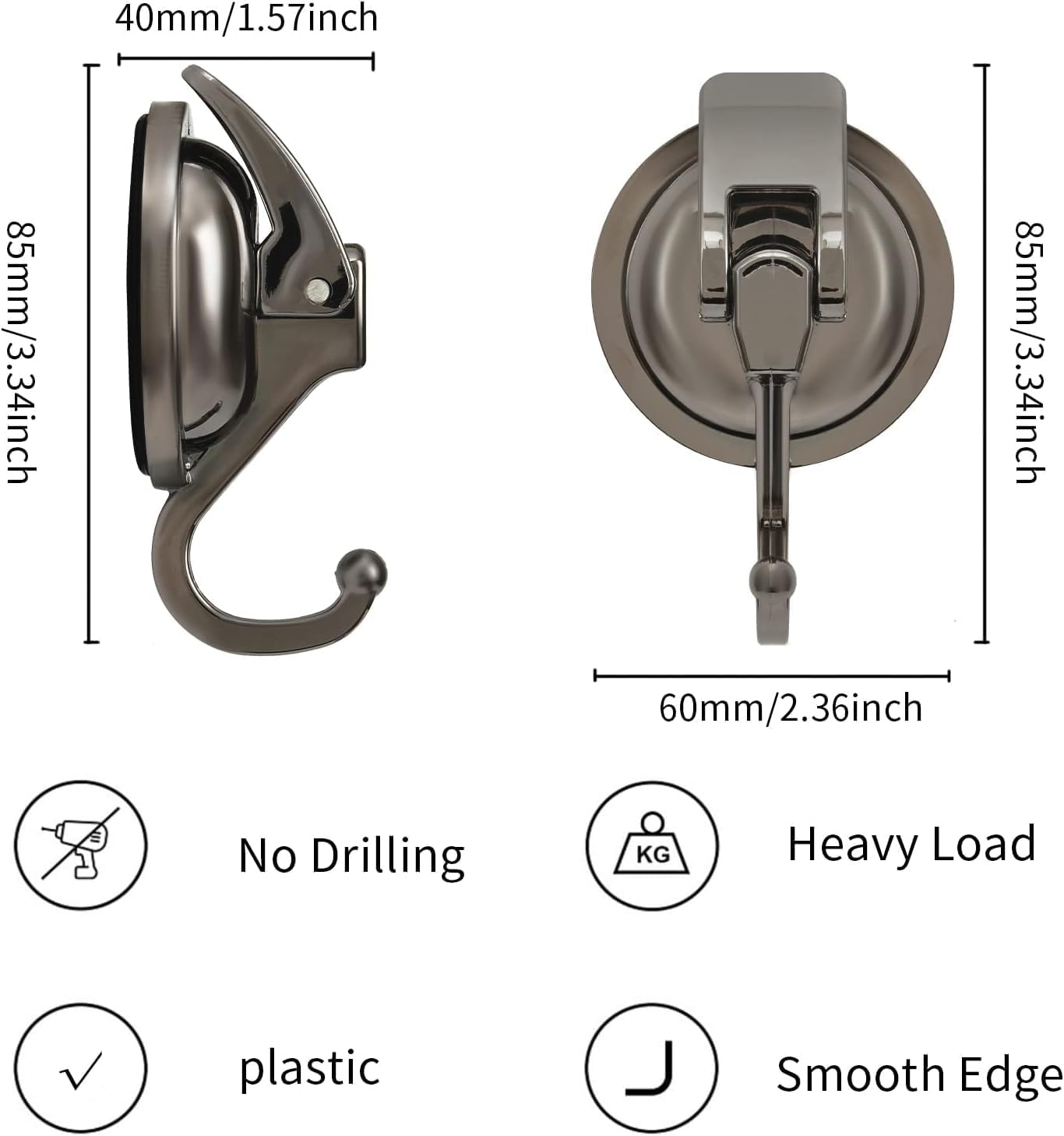 Suction Cup Hooks for Shower, 4 Pack, Bathroom, Kitchen, Glass Door, Mirror, Tile – Loofah, Towel, Coat, Bath Robe Hook Holder for Hanging – Waterproof Wreath Hanger