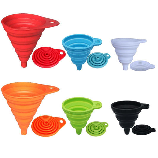 KongNai Kitchen Funnel Set, Small and Large, Kitchen Gadgets Accessories Foldable Silicone Collapsible Funnels for Filling Water Bottle Liquid Transfer Food Grade (6 Pack)