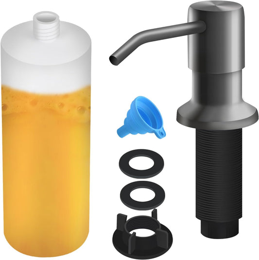 Soap Dispenser for Kitchen Sink, Built in Sink Soap Dispenser Lotion Dispenser with 17 OZ Bottle, Refill from The Top Bar Sink Soap Dispenser, Gray