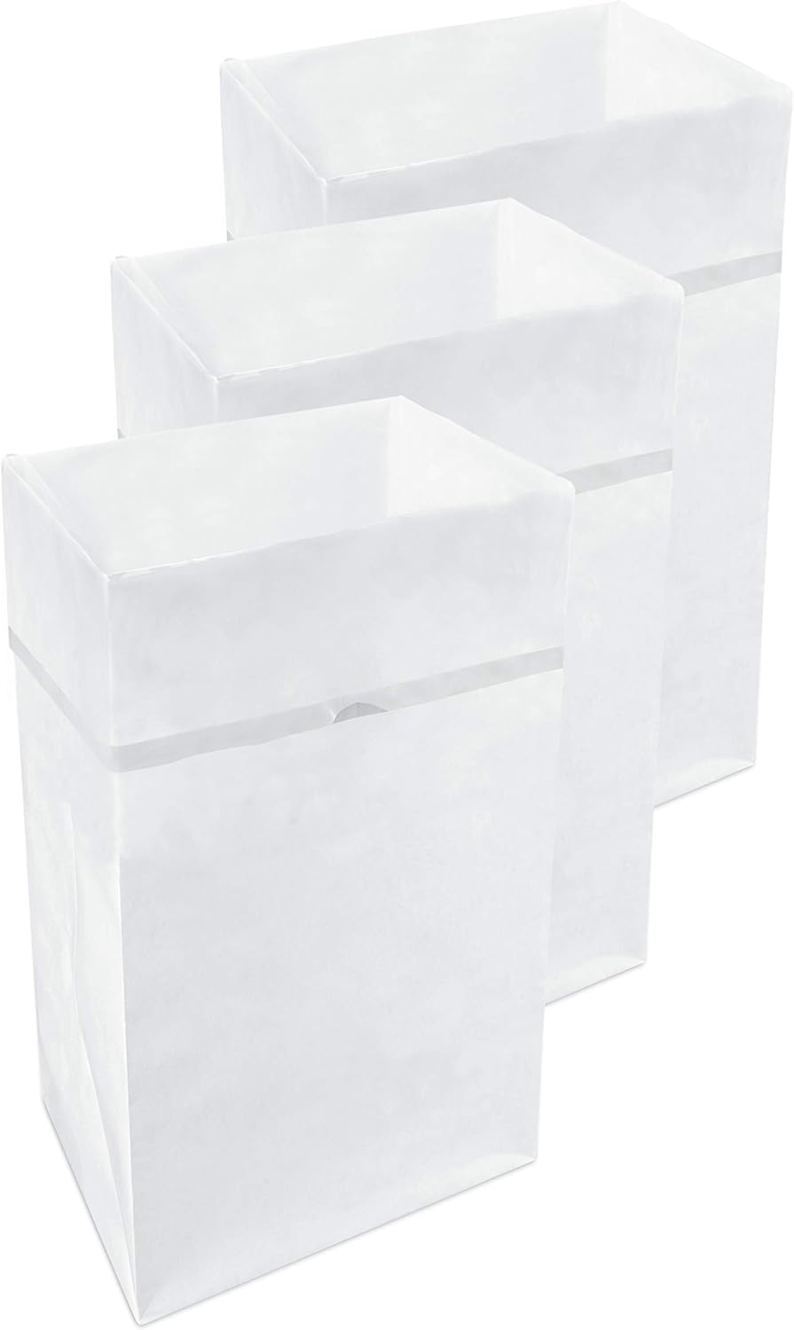 30 Gallon Disposable Pop-Up Trash Cans (3-Pack) with Fitted Bags – Foldable Garbage & Recycling Bins for Parties, Events & Kitchen (White, 30" H x 14" W x 17" D)