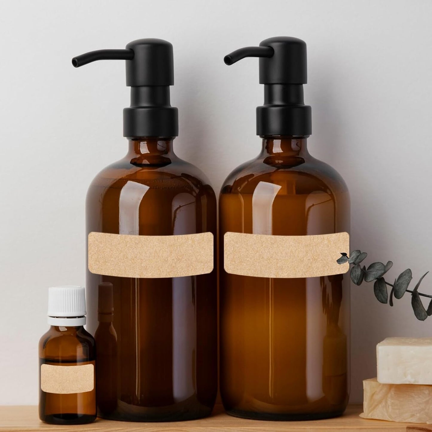 Kraft Label Stickers Removable Writable Gift Labels, Self-Adhesive Brown Labels for Essential Oil Bottle, Jars, Food Storage or Gift Decoration (2 Size, 300 Sheet)