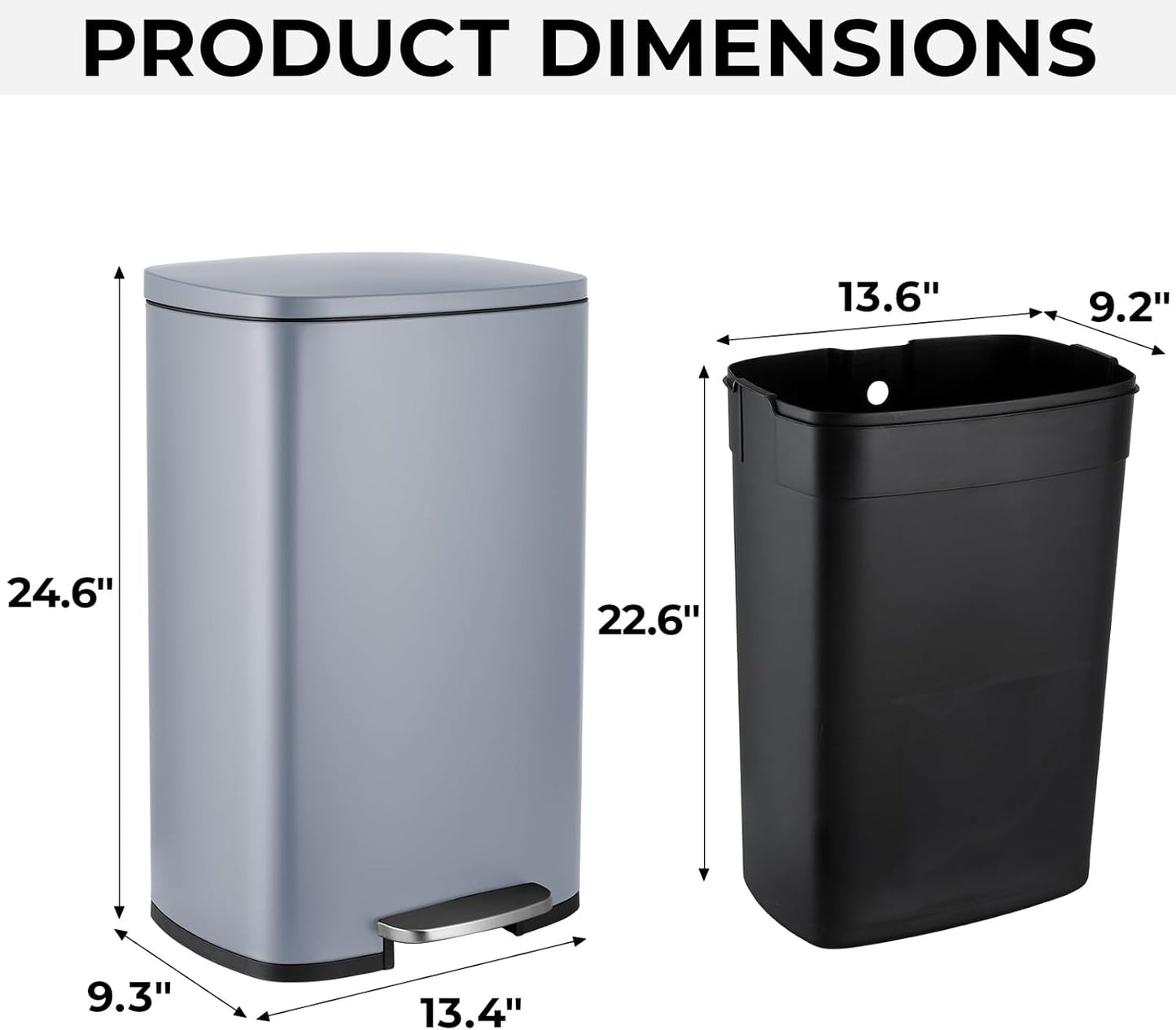8 Gal Kitchen Trash Can, 30L Recycling or Garbage Bin, Brushed Stainless Steel Waste Basket, Soft&Quiet Close Dustbin, with Step-On Pedal, Removable Inner Bucket, for Home, Office, Living Room