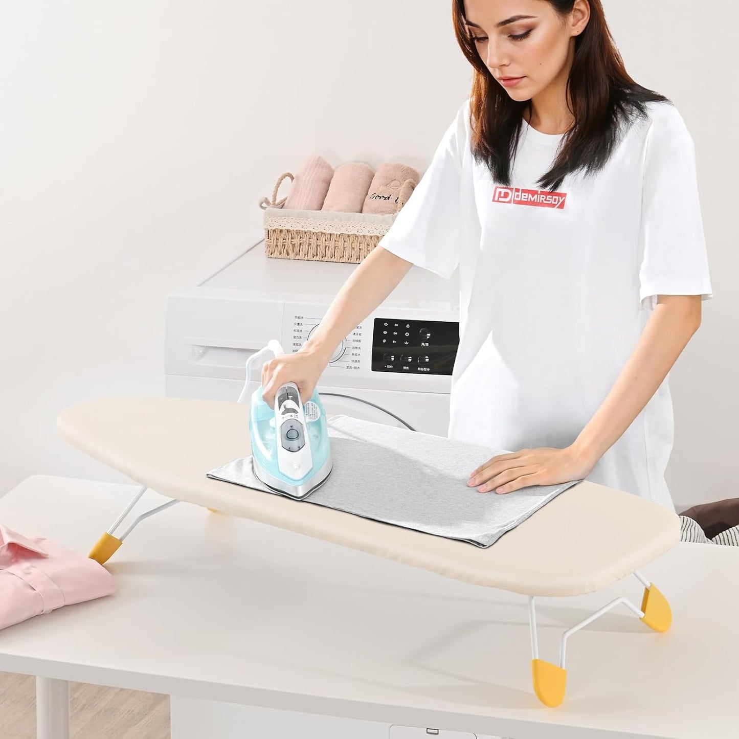 APEXCHASER Tabletop Ironing Board, Folding Legs Iron Board with Mesh Metal Base,Space Saving Portable Small Ironing Board with Non-Slip Feet,12x38 Yellow