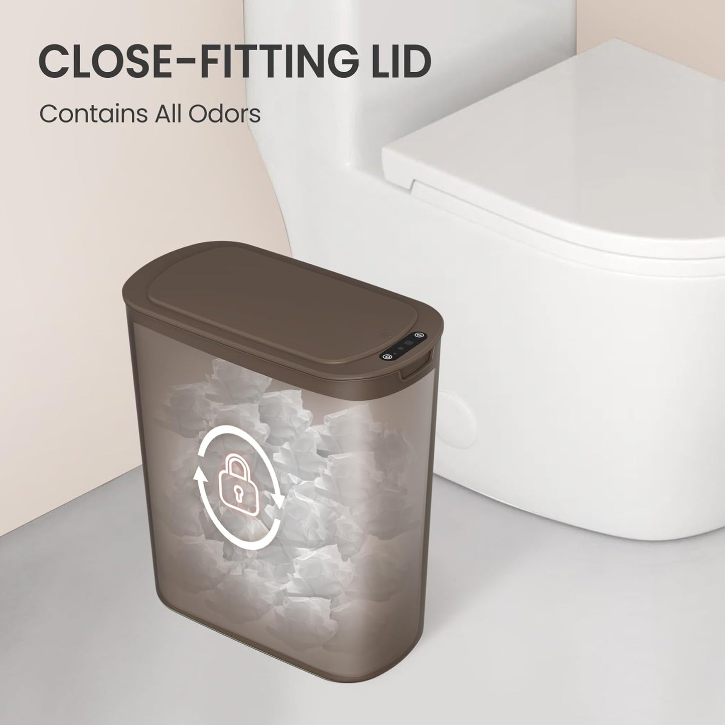 Cesun Automatic Motion Sensor Bathroom Trash Can with Lid, 2.6 Gallon Touchless Trash Bin, Smart Plastic Slim Garbage Can Small Brown Wastebasket for Toilet, Office, rv, Bedroom, Living Room