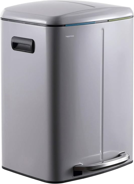 happimess HPM1005I Marco Rectangular 10.6-Gallon Double Bucket Trash Can with Soft-Close Lid, Fog Gray, Fingerprint Resistant, Modern, Minimalistic for Home, Kitchen, Office, Bedroom, Bathroom