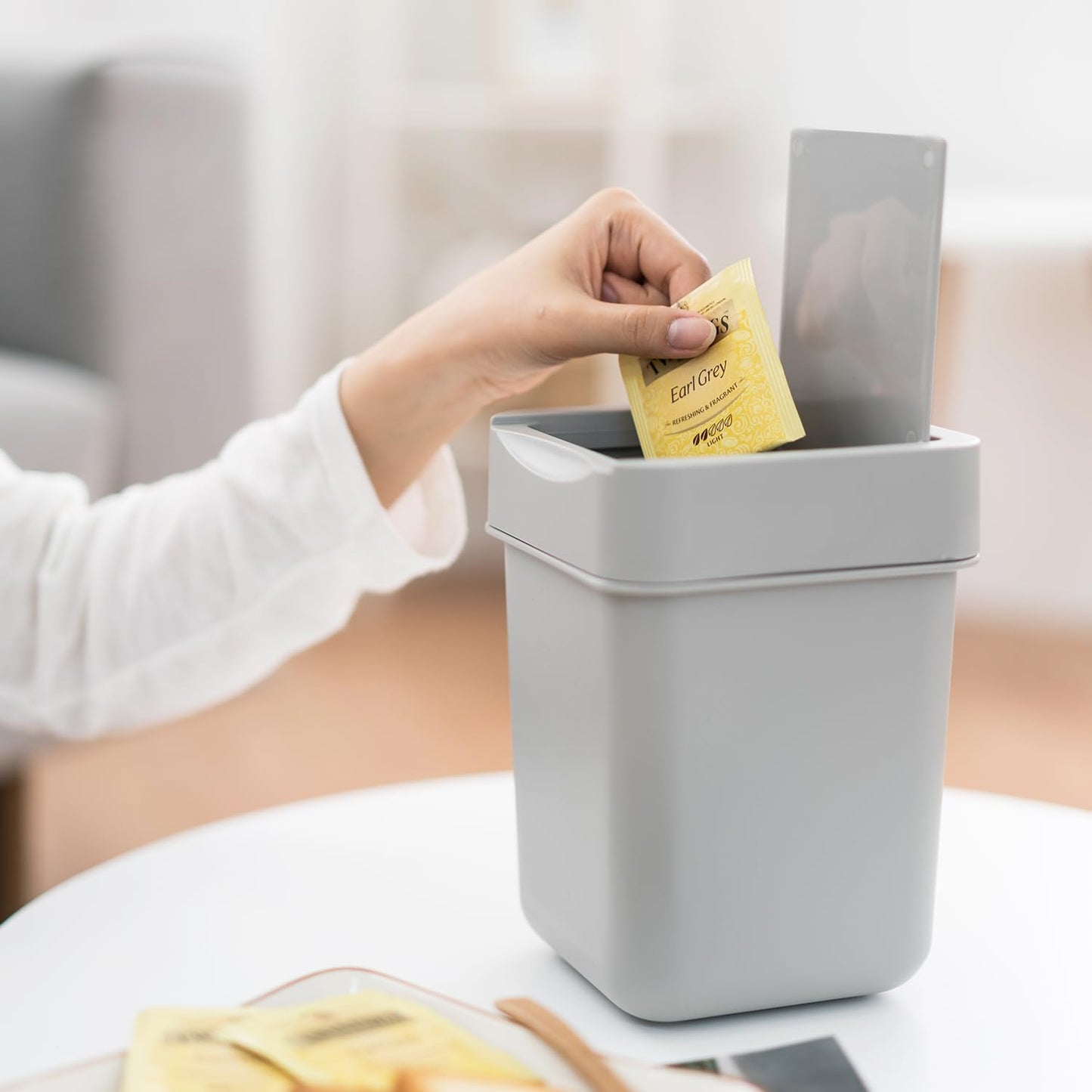 carrotez Mini Trash Can, Countertop Trash Can 2 Liter/ 0.5 Gallon, Mini Wastebasket, Garbage Container Bin for Coffee Area, Bathroom, Kitchen, Office, Tabletop- Grey