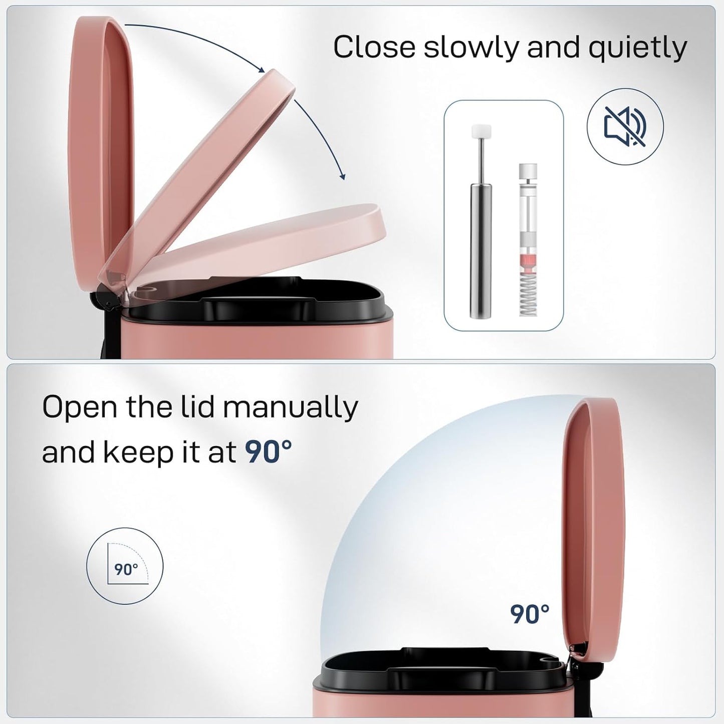 Arlopu 8/13.2 Gallon Step Trash Can, Stainless Steel Garbage Bin, Soft-Close Rubbish Bin with Removable Plastic Inner Bucket, Fingerprint-Proof, Lid Dustbin, Suit for Kitchen Home (Pink, 50L)