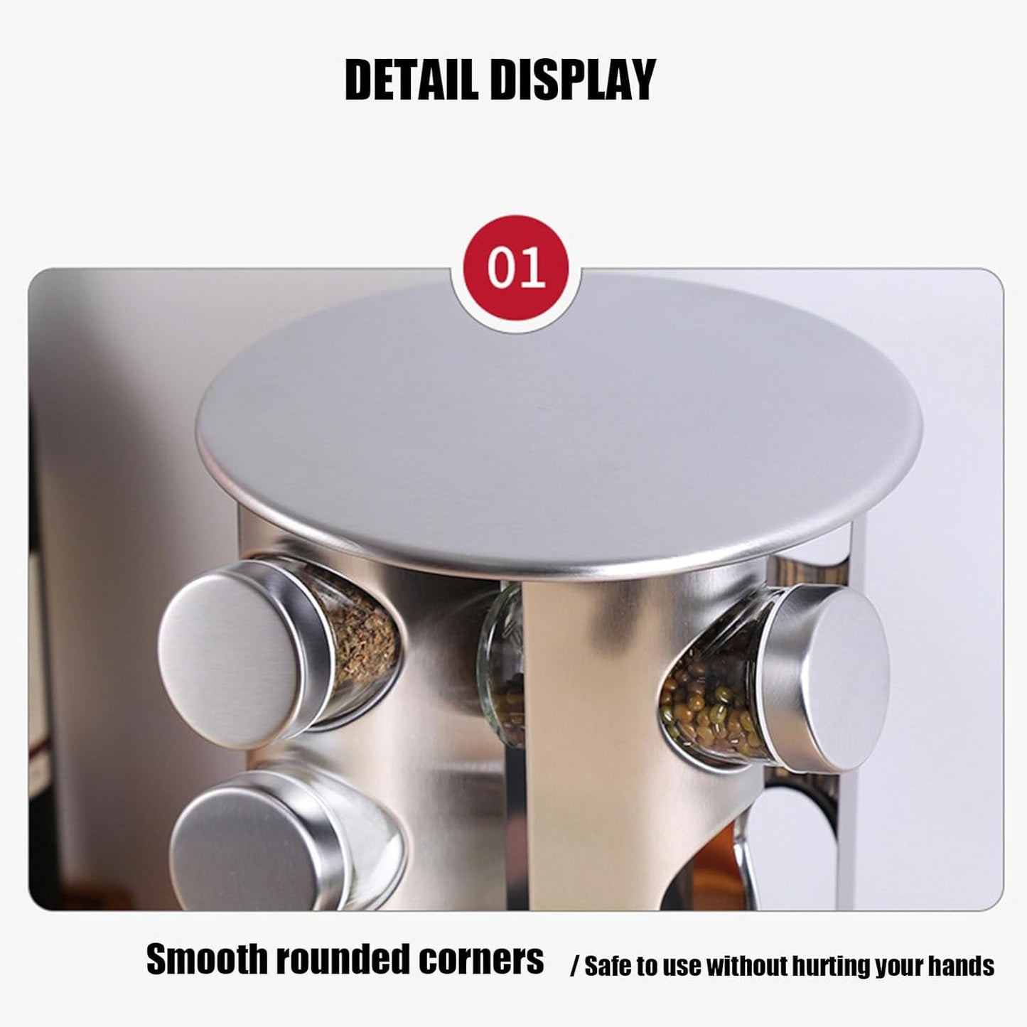 Spice Rack, Spice Rack Organizers for Countertop, Rotating Countertop Spice Rack, Revolving Spice Rack for Kitchen, Kitchen Gadgets, Organizer Rack with Spice Jars (Silver, RoundHead_20Jars)